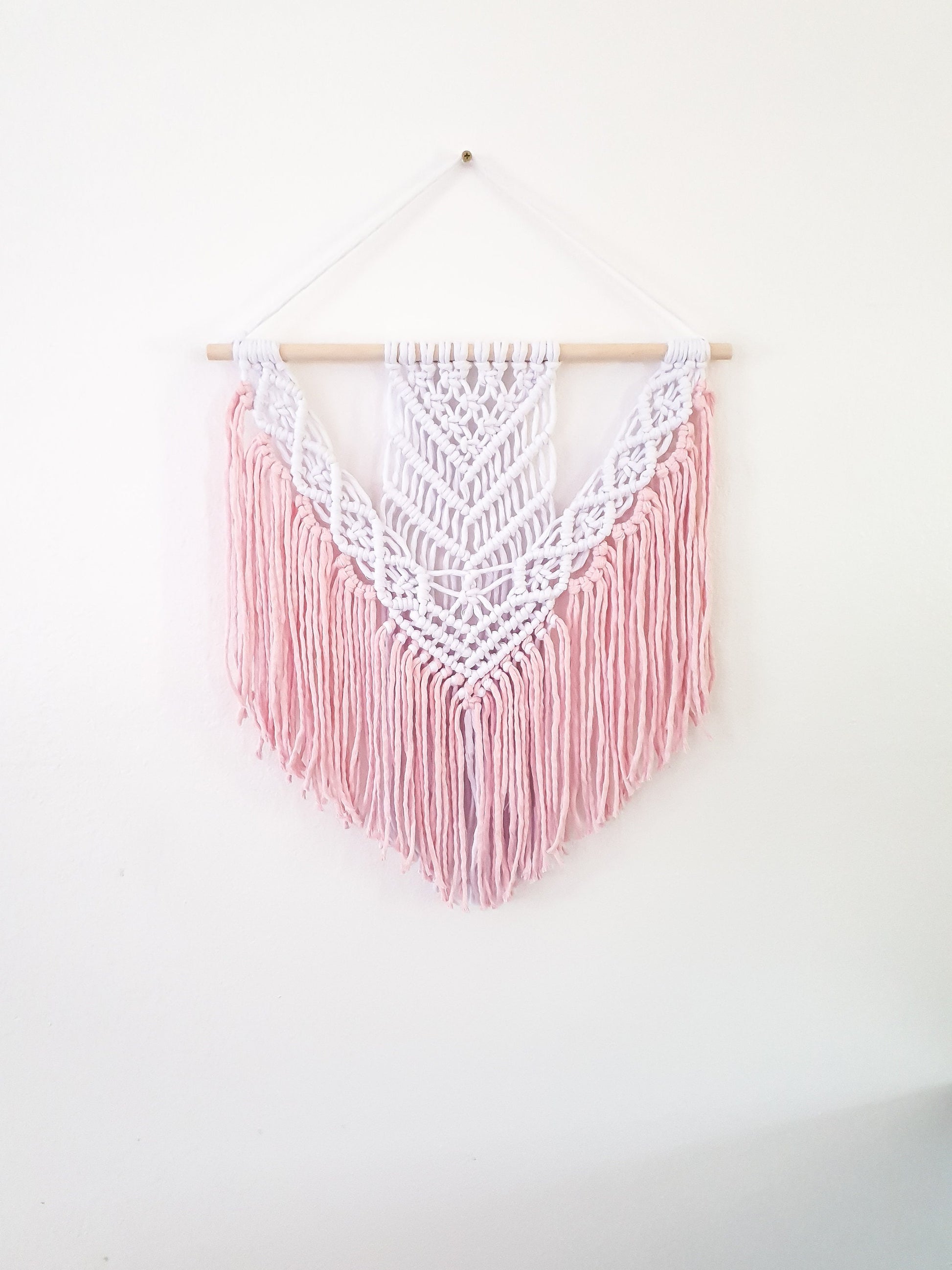 Handmade Pink and White Macrame Wall Hanging, Two Options: Cotton Rope and Yarn