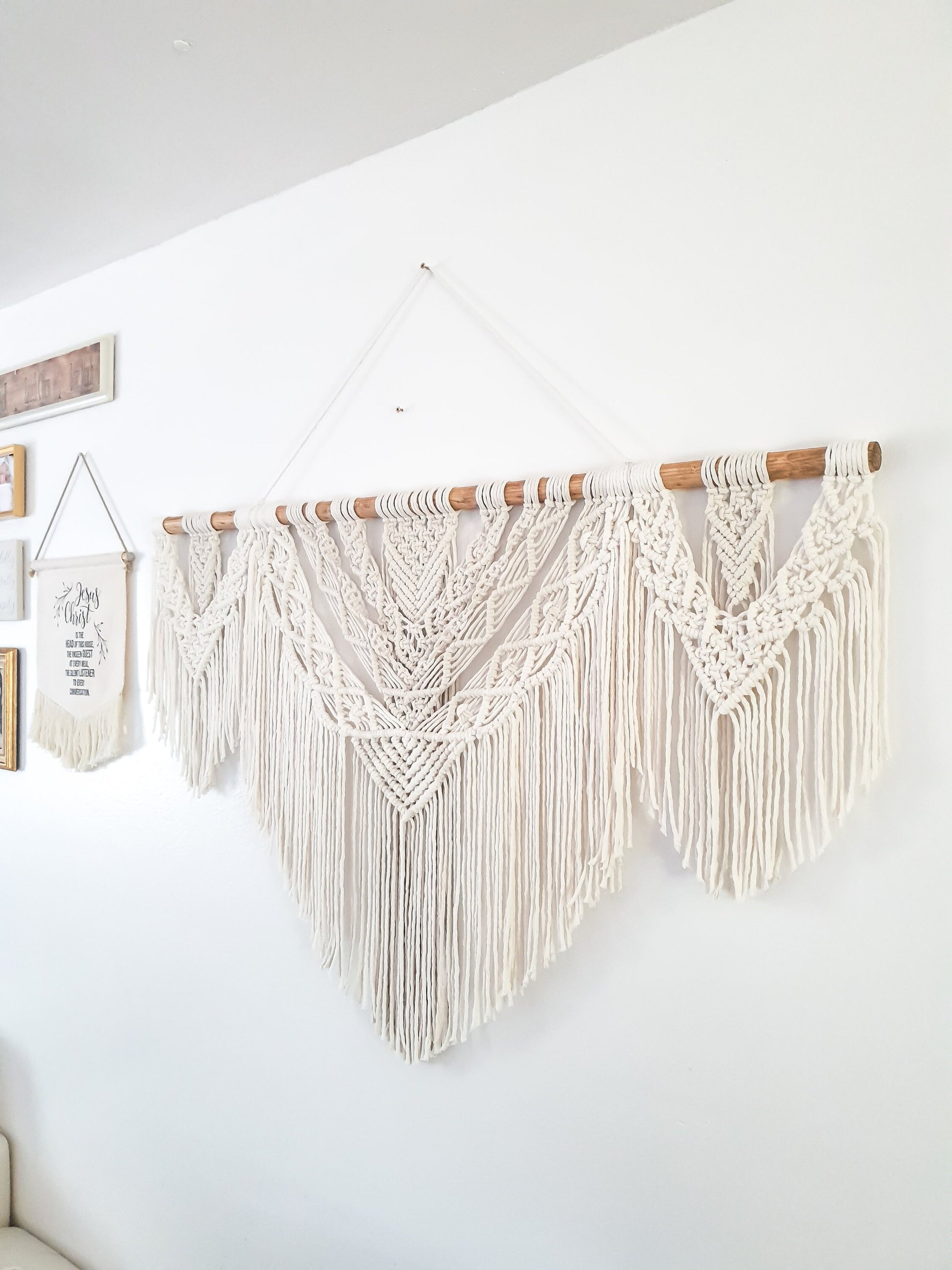 Large Handmade Macrame Wall Hanging, 4 Feet Wide, Boho Decor, Beige, Handmade in United States, Wall Tapestry, Textile Wall Art, Wedding