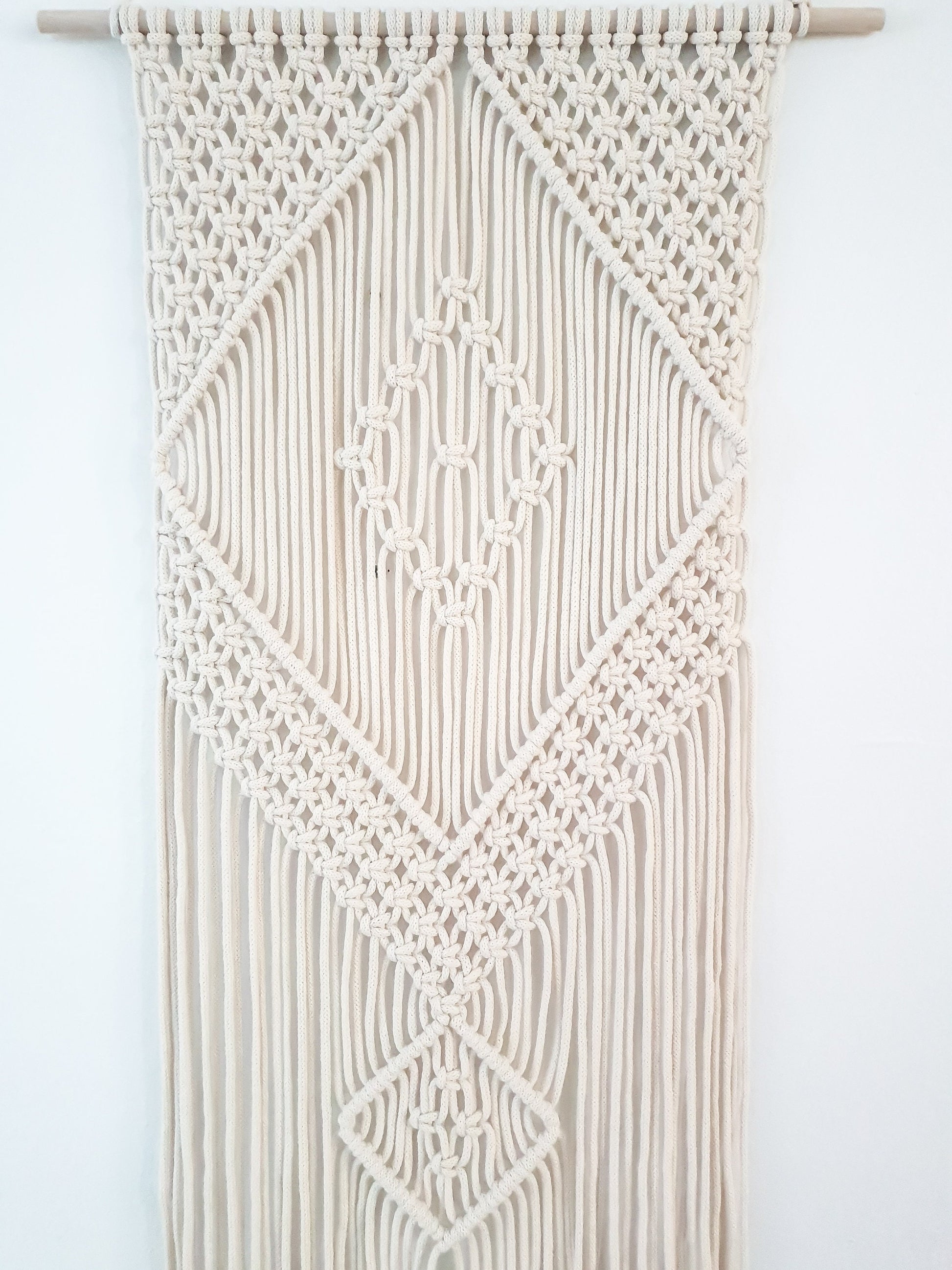Handmade Beige Macrame Wall Hanging, Bohemian Decor, Narrow and Long, Wall Decor, Woven Wall Hanging