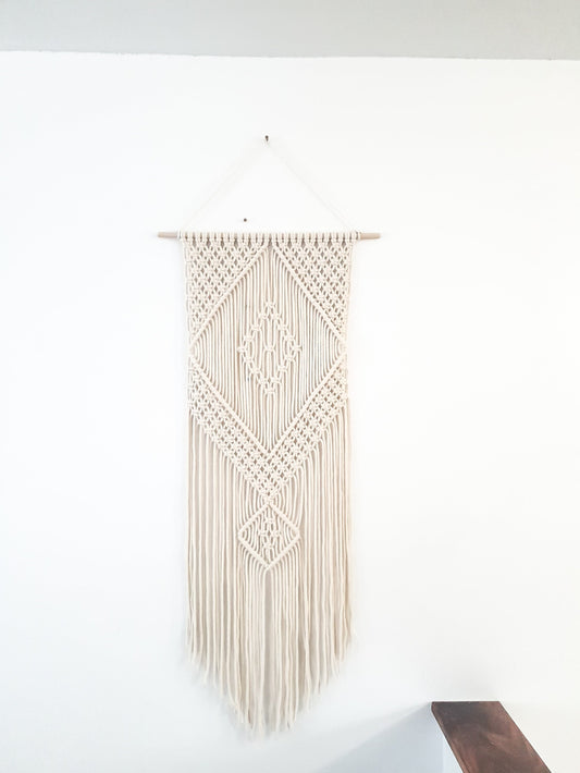 Handmade Beige Macrame Wall Hanging, Bohemian Decor, Narrow and Long, Wall Decor, Woven Wall Hanging