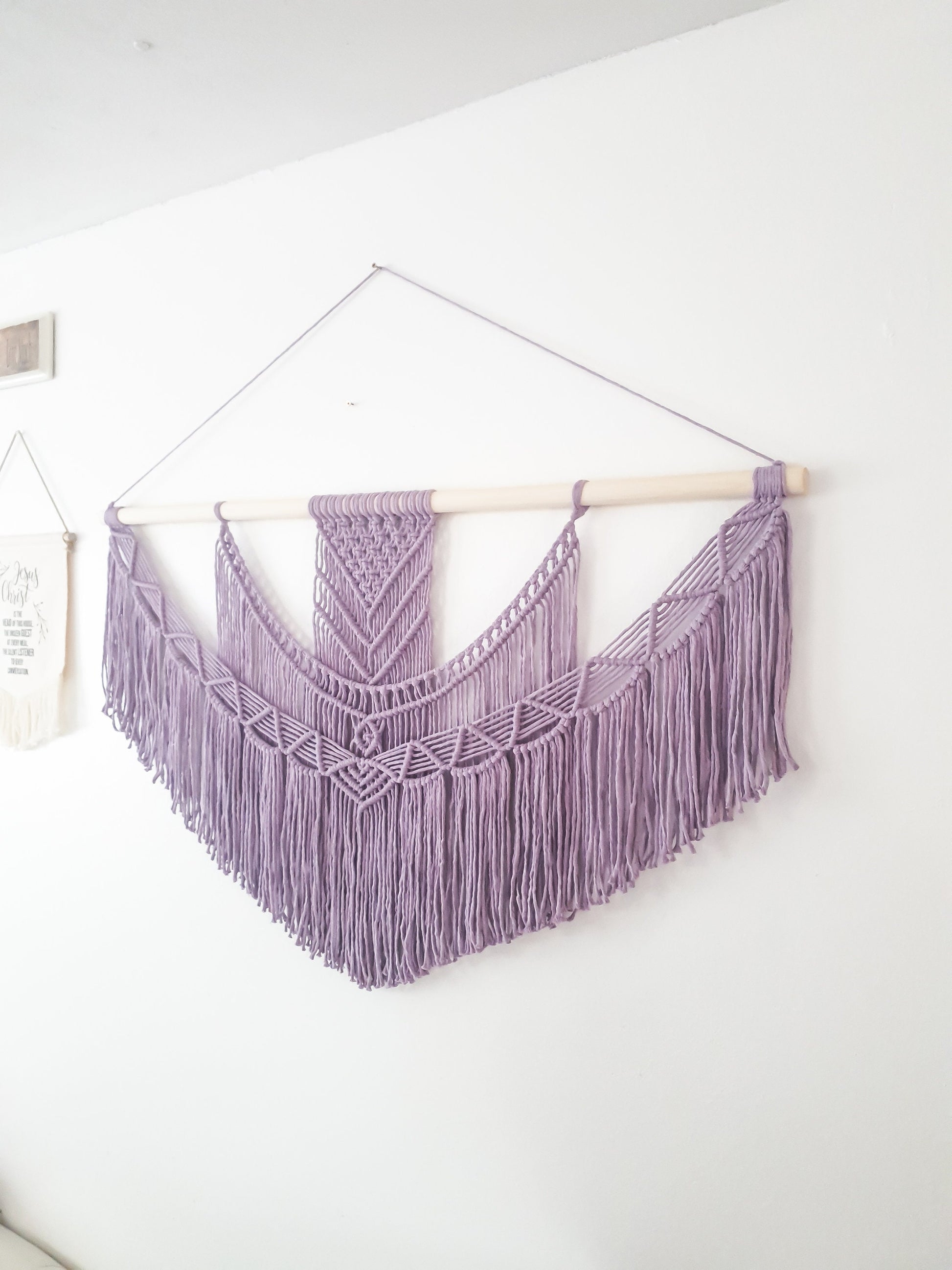 X Large Macrame Wall Hanging, 5 Size Options, Macrame Wall Art, Woven Wall Hanging, Boho Wall Decor, lavender purple, Wedding Backdrop