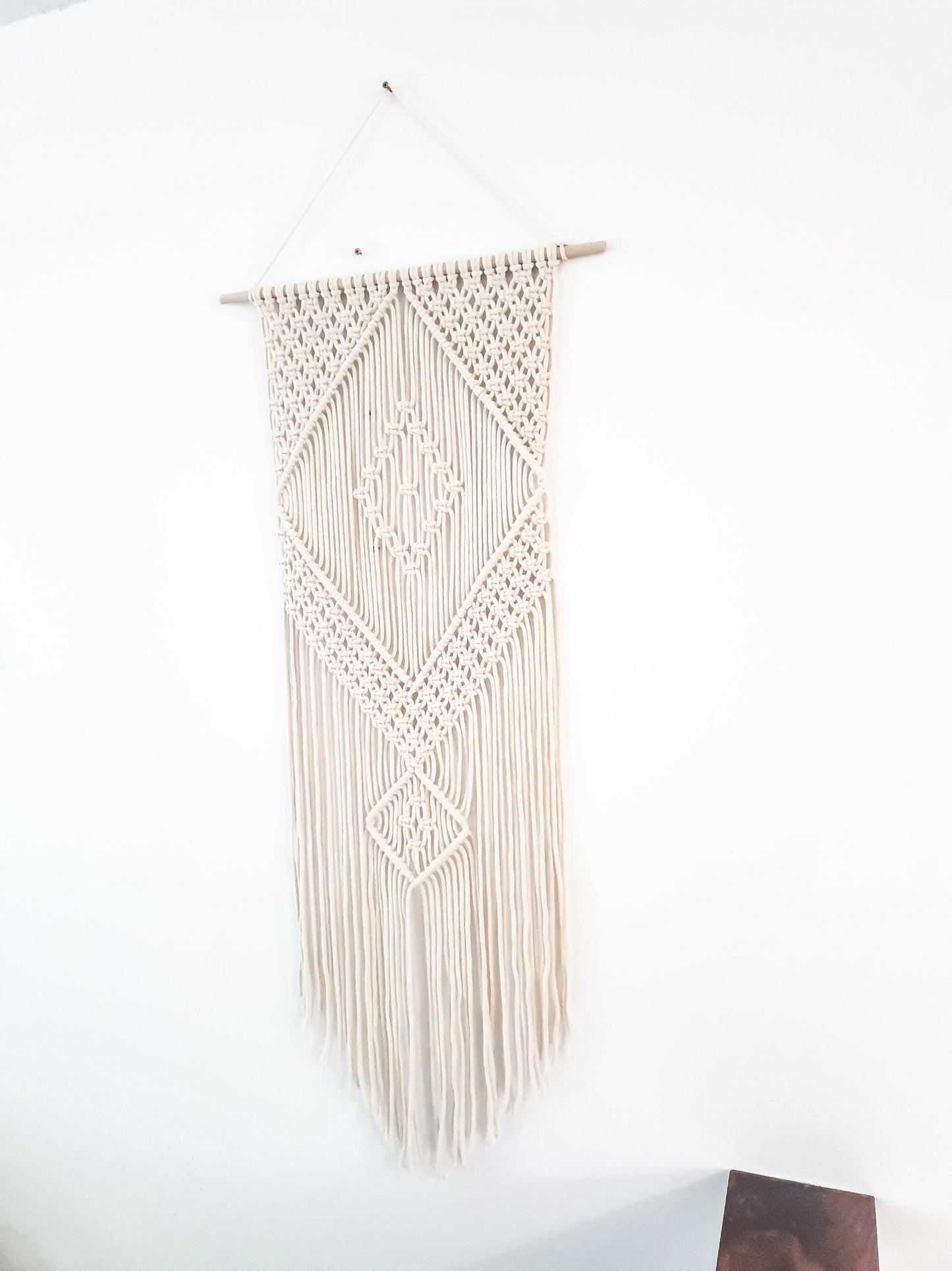 Handmade Beige Macrame Wall Hanging, Bohemian Decor, Narrow and Long, Wall Decor, Woven Wall Hanging