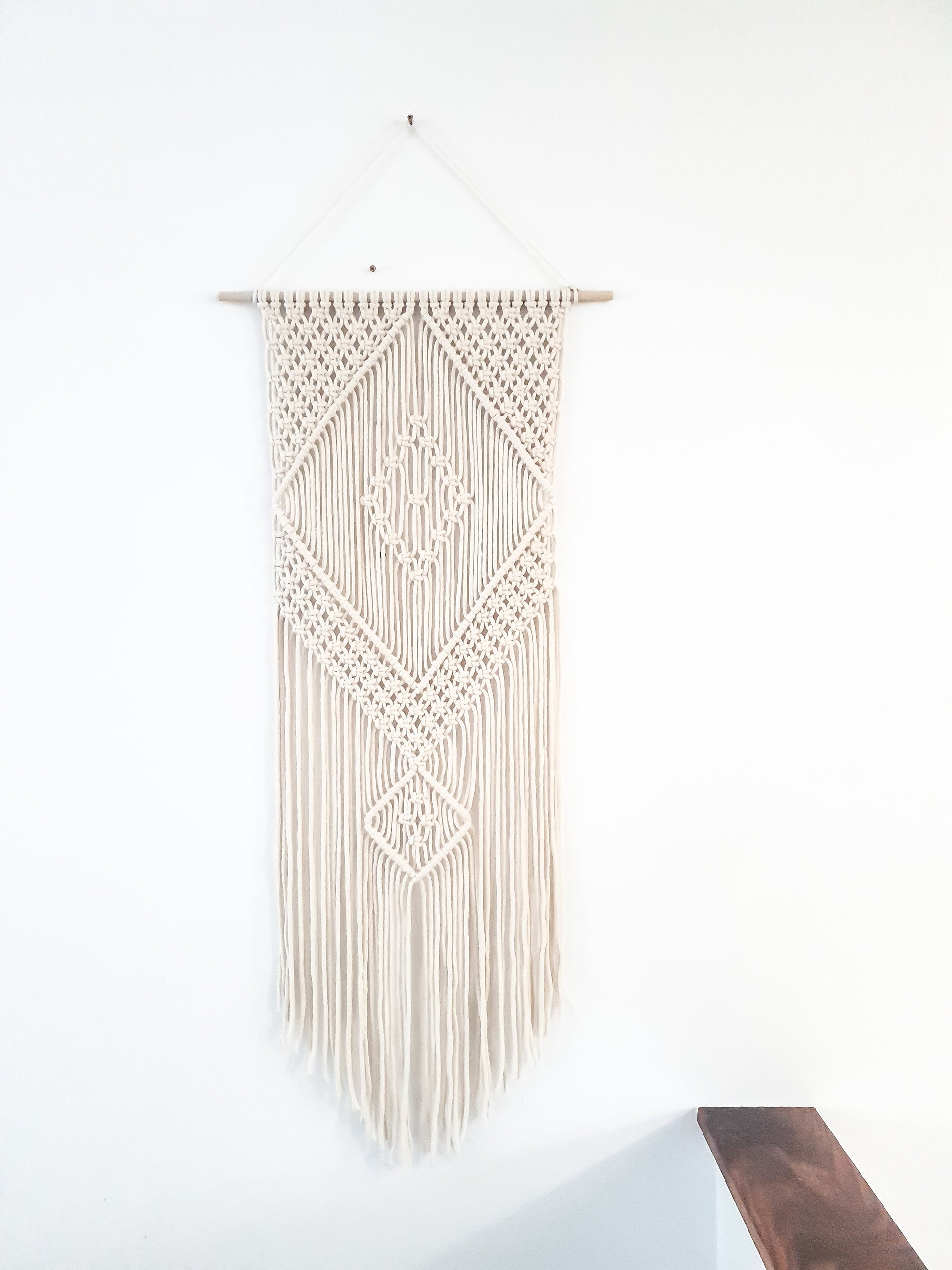 Handmade Beige Macrame Wall Hanging, Bohemian Decor, Narrow and Long, Wall Decor, Woven Wall Hanging