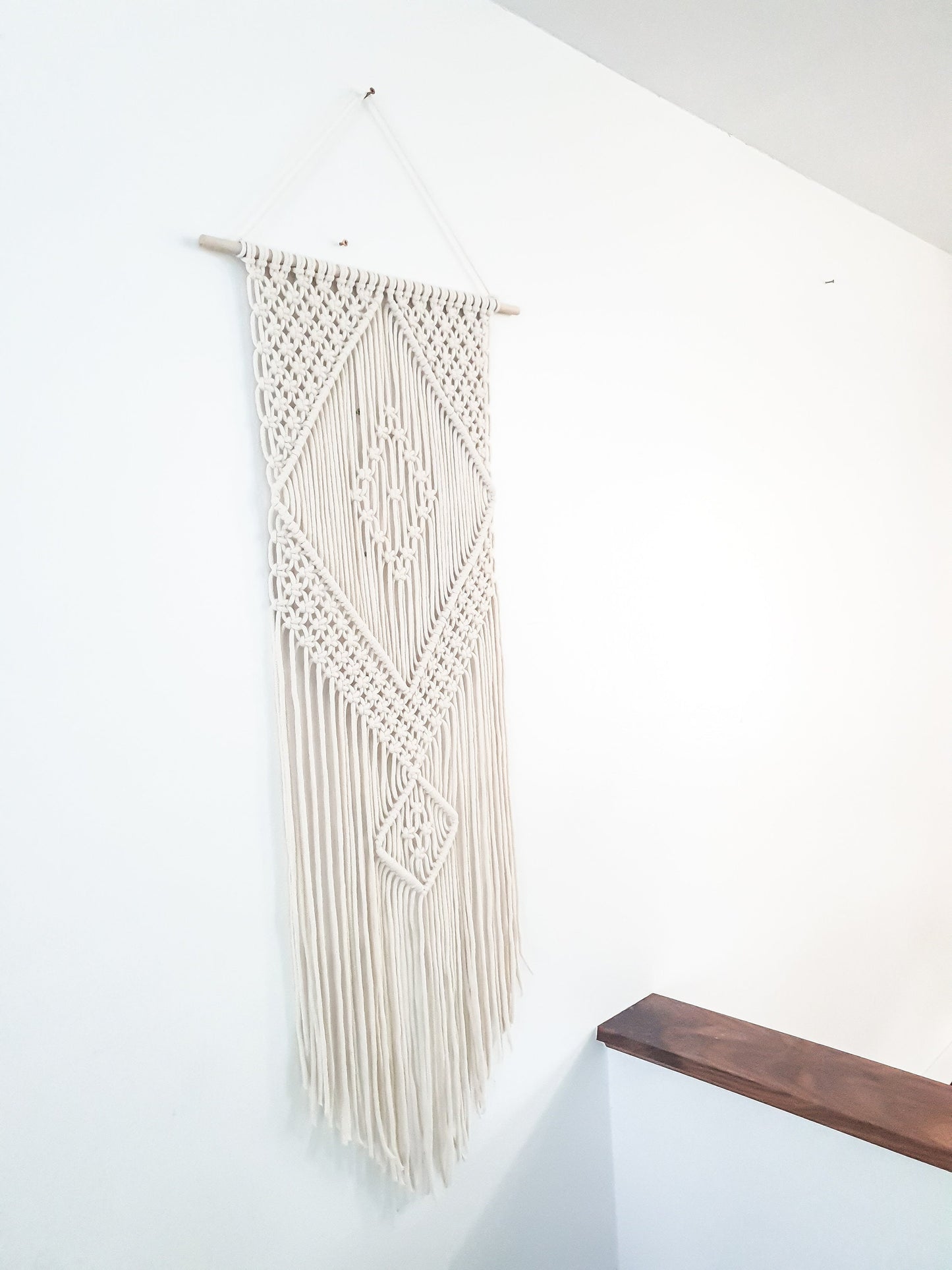 Handmade Beige Macrame Wall Hanging, Bohemian Decor, Narrow and Long, Wall Decor, Woven Wall Hanging