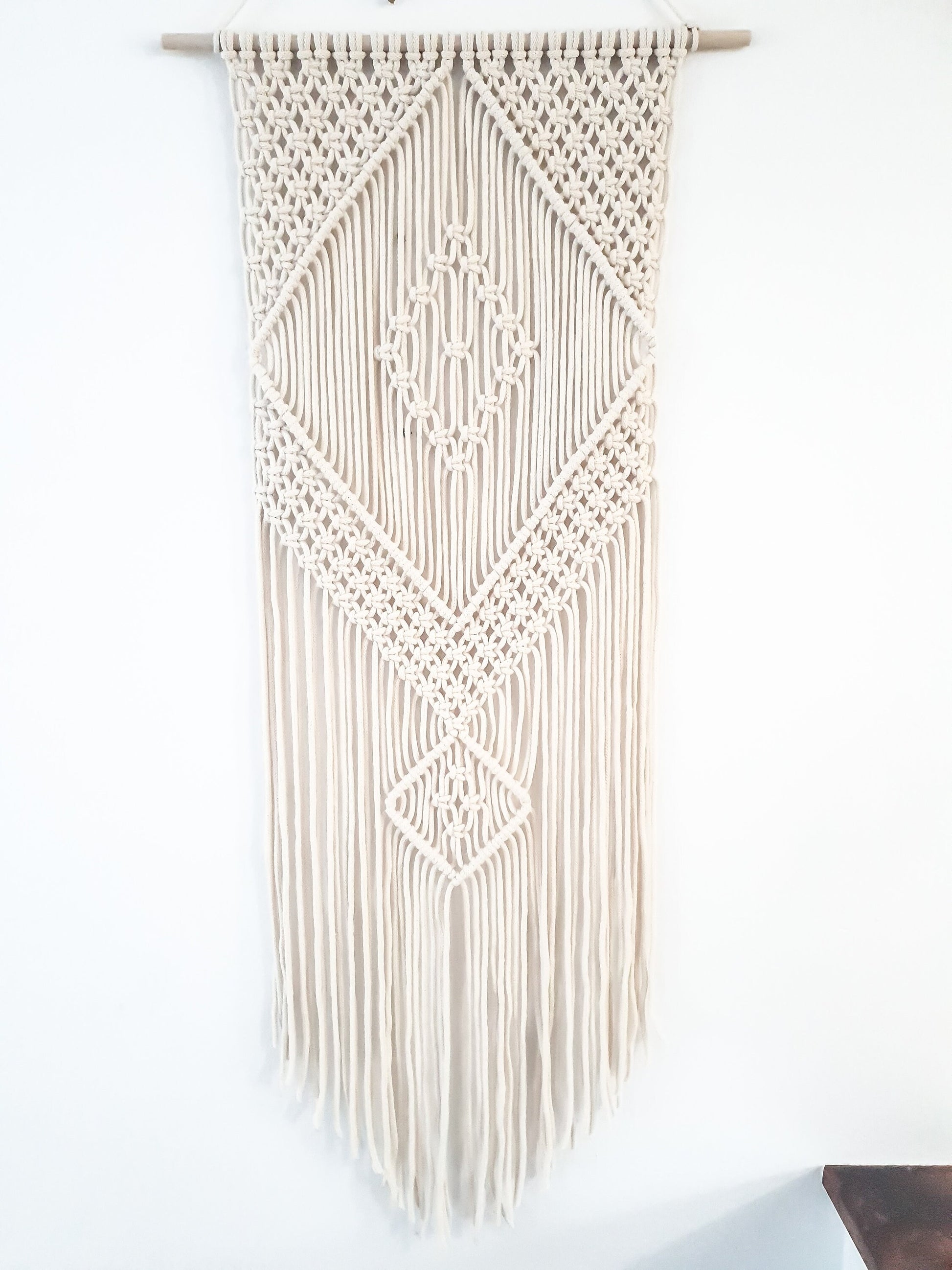 Handmade Beige Macrame Wall Hanging, Bohemian Decor, Narrow and Long, Wall Decor, Woven Wall Hanging