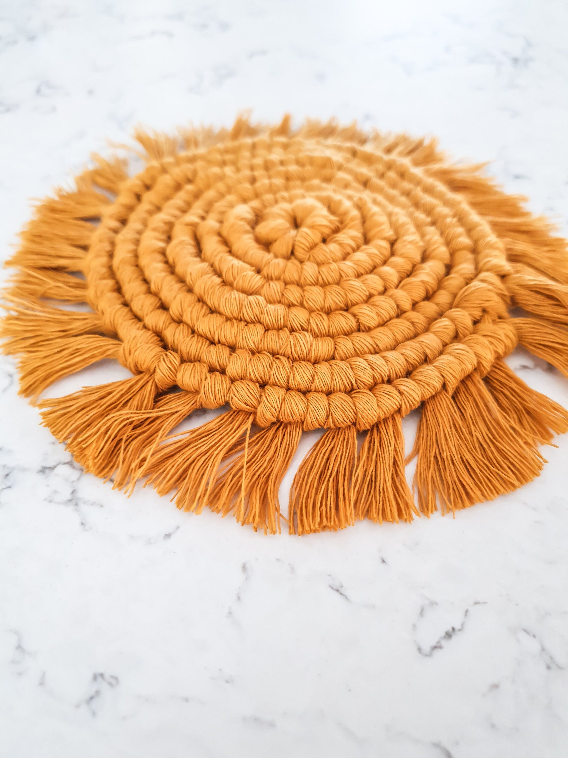 Macrame Coaster, Mustard Yellow Coaster, Boho Coaster, Boho Kitchen Accessories