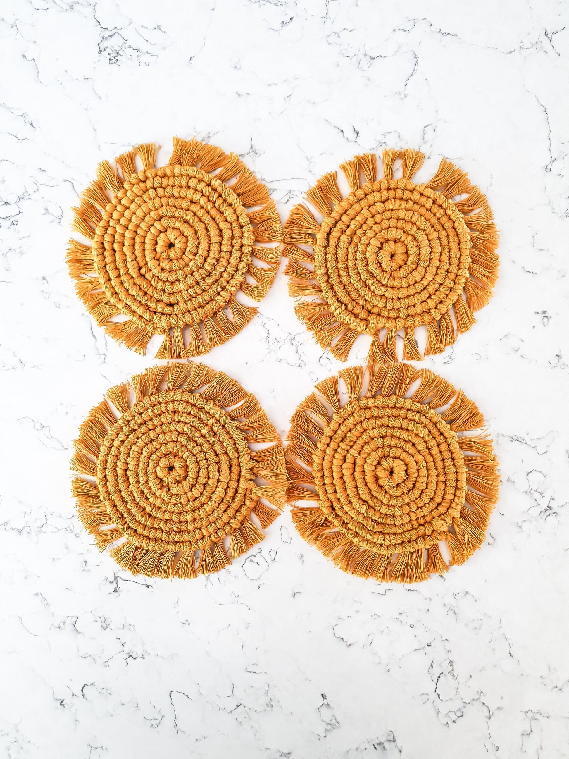 Macrame Coaster, Mustard Yellow Coaster, Boho Coaster, Boho Kitchen Accessories