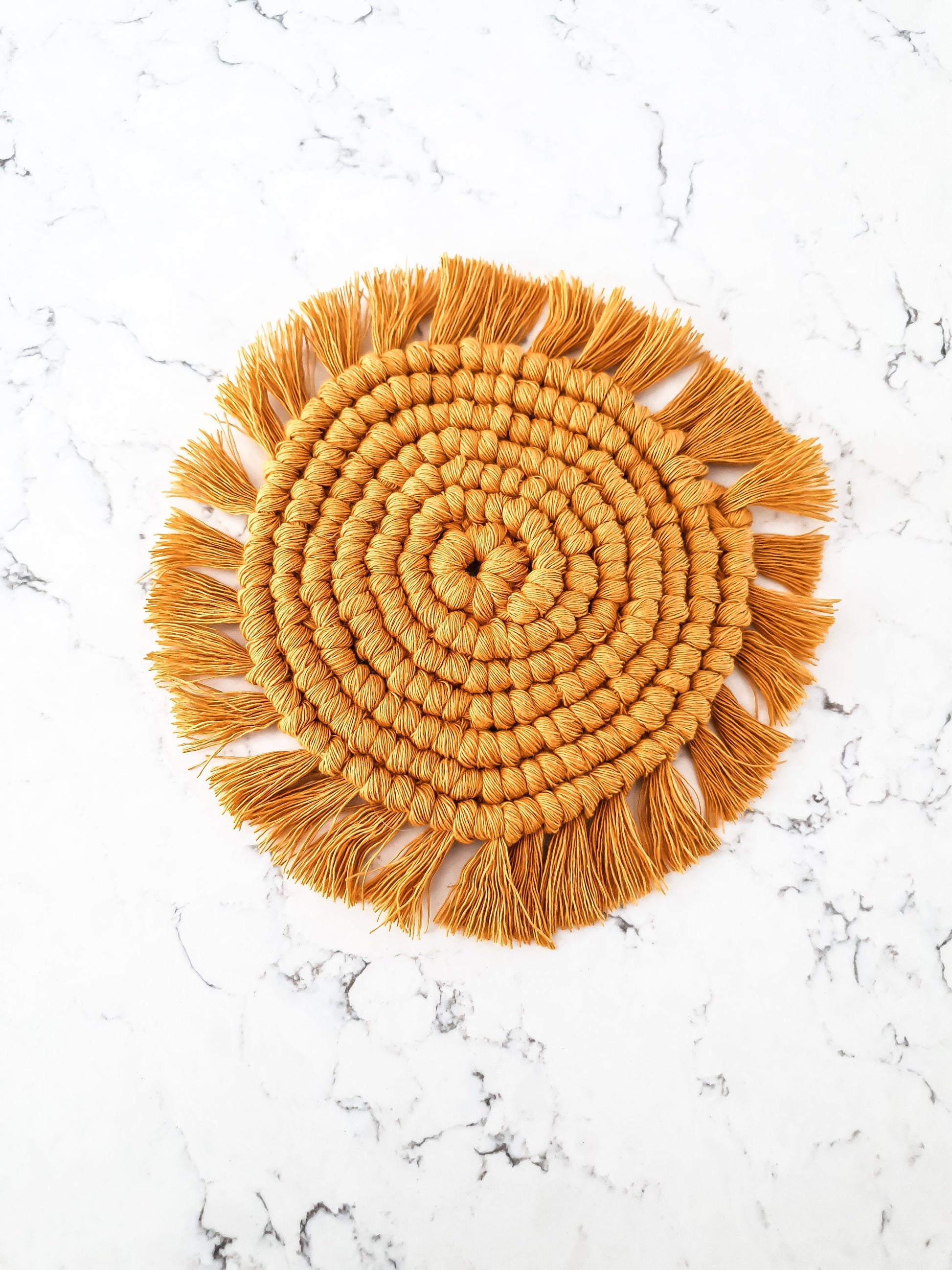 Macrame Coaster, Mustard Yellow Coaster, Boho Coaster, Boho Kitchen Accessories