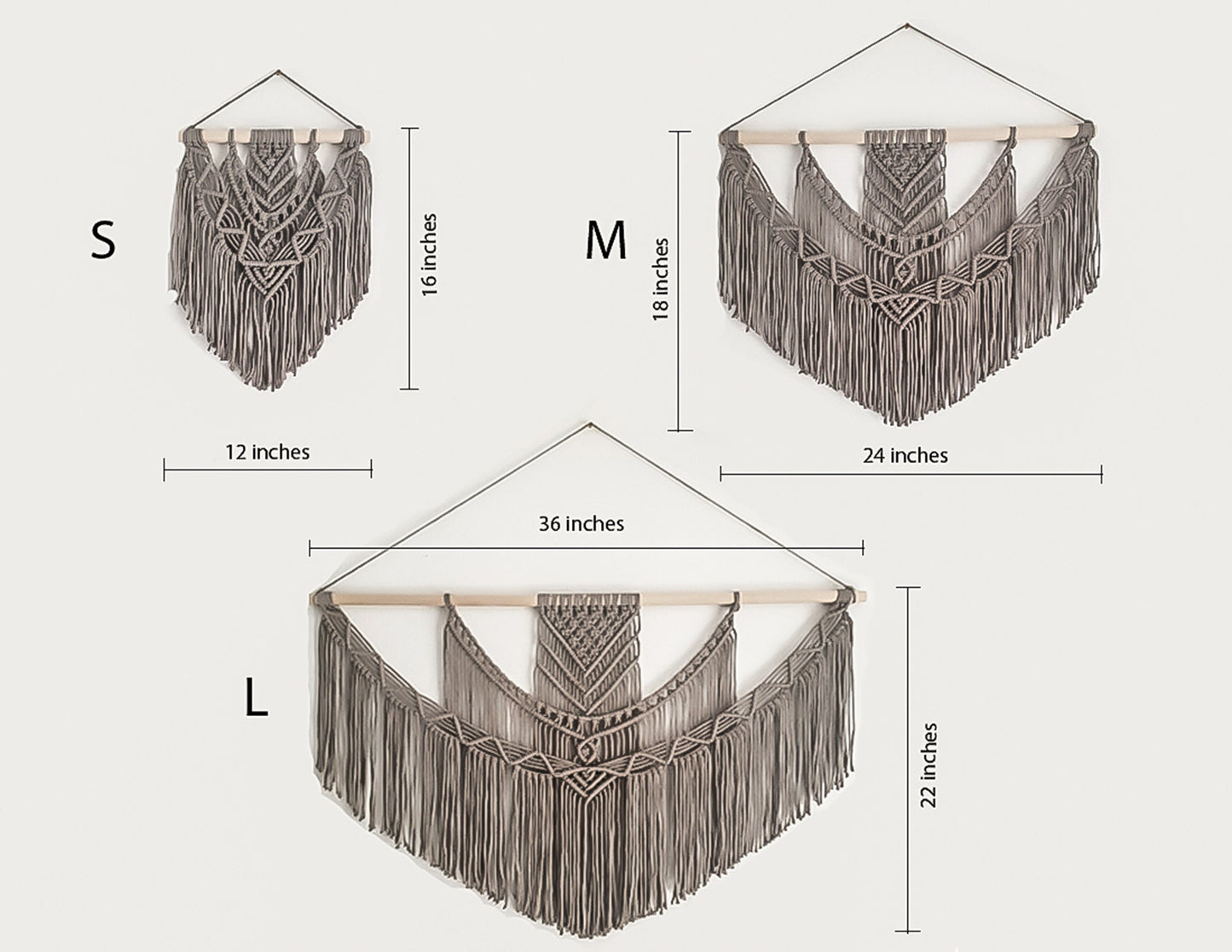 Handmade Gray Macrame Wall Hanging in 5 Size Options