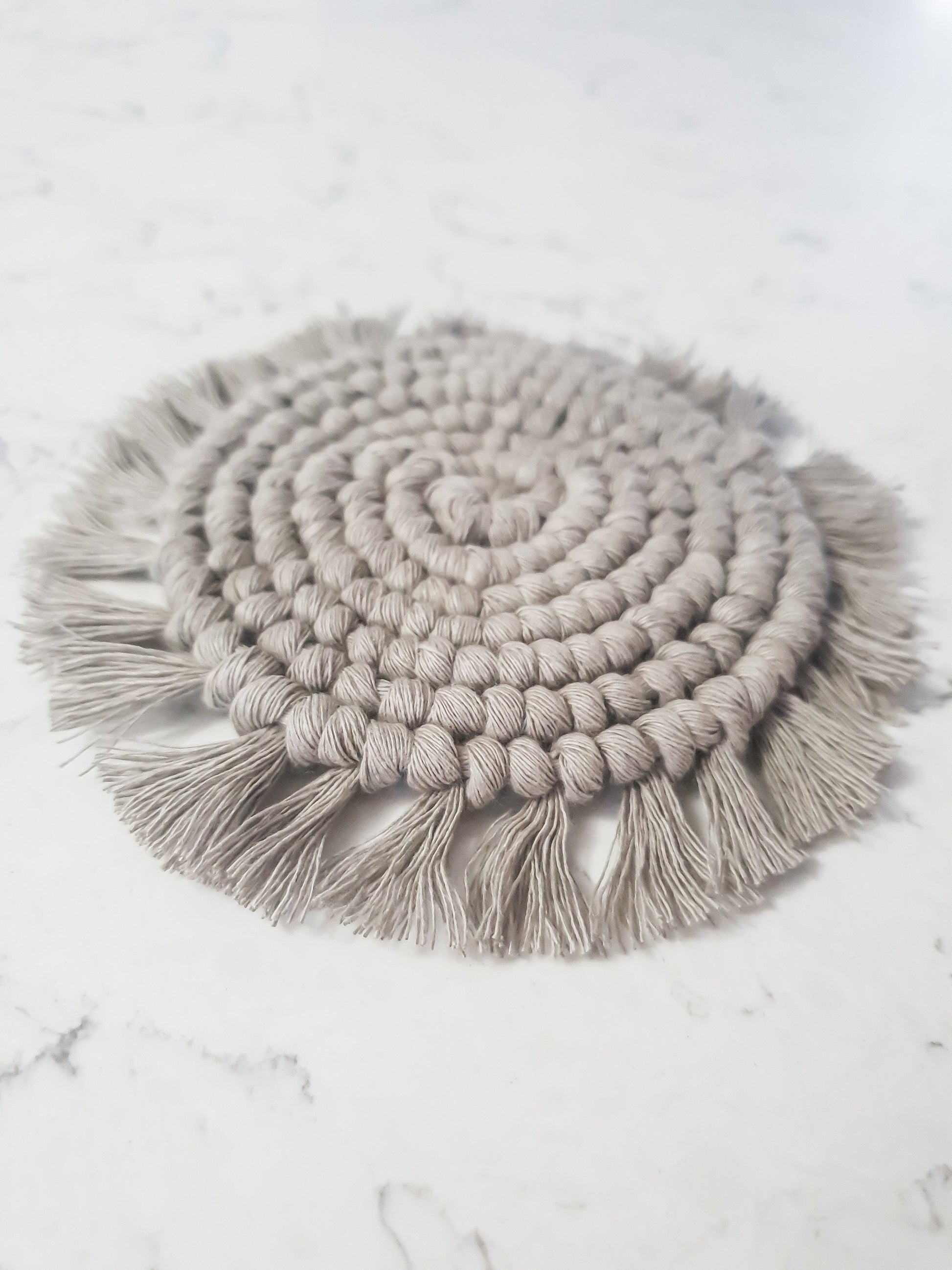 Macrame Coaster, Gray Coaster, Boho Coaster, Boho Kitchen Accessories