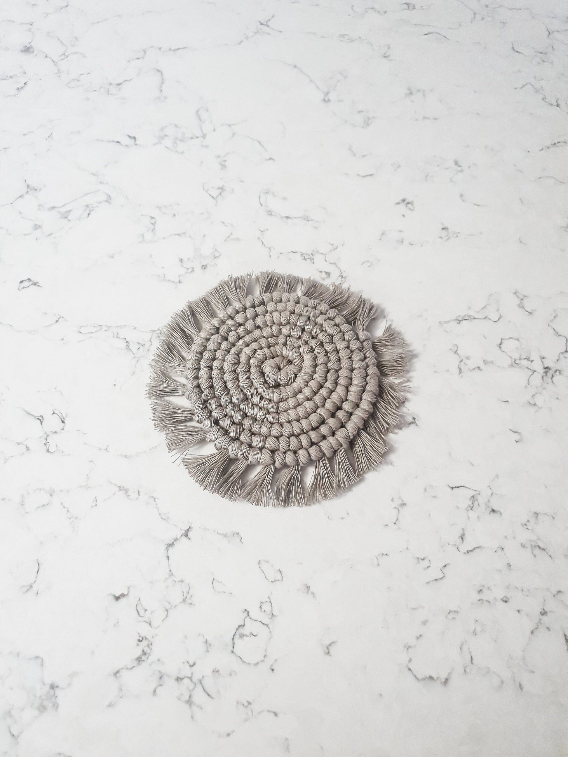 Macrame Coaster, Gray Coaster, Boho Coaster, Boho Kitchen Accessories