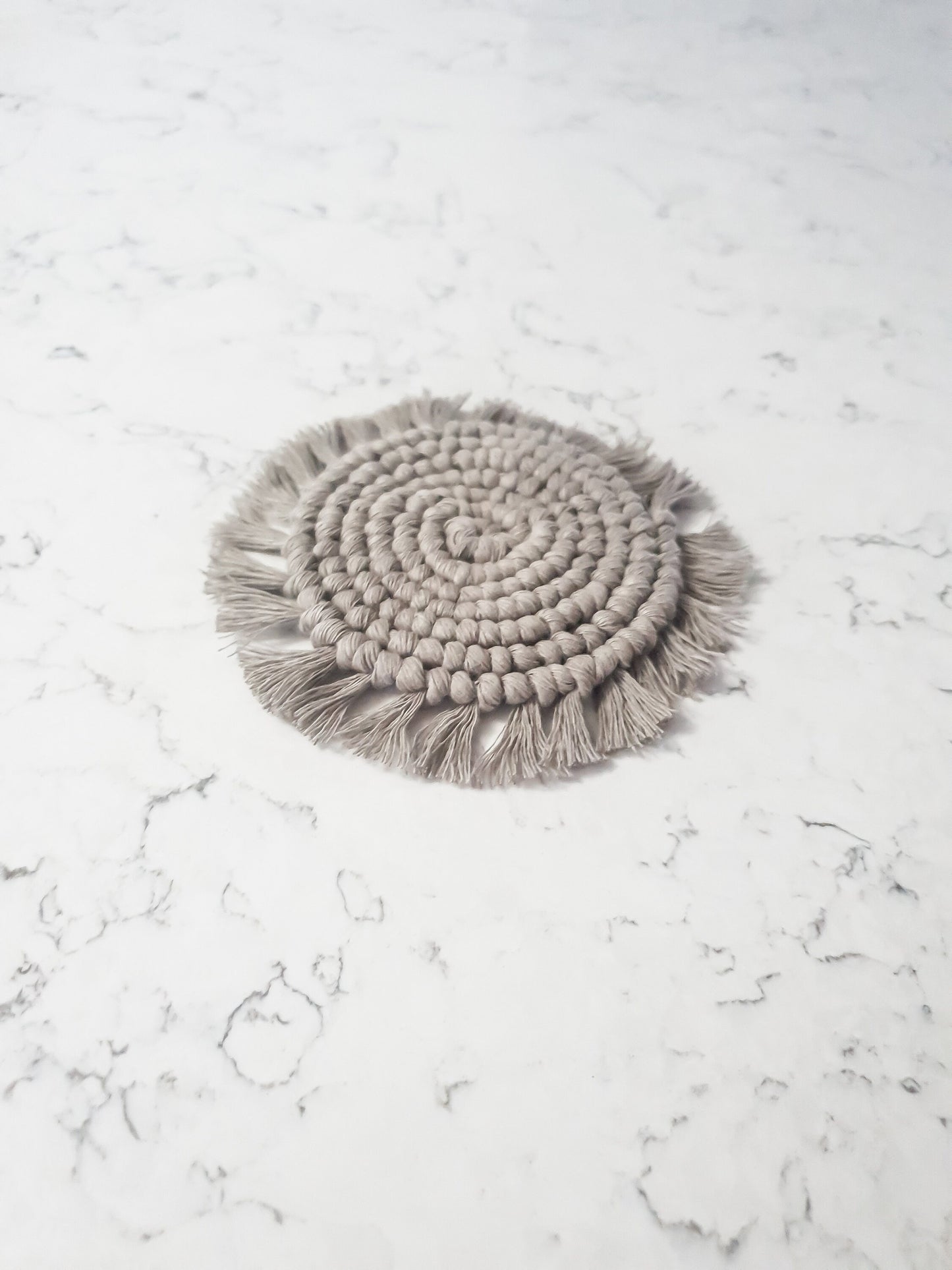 Macrame Coaster, Gray Coaster, Boho Coaster, Boho Kitchen Accessories