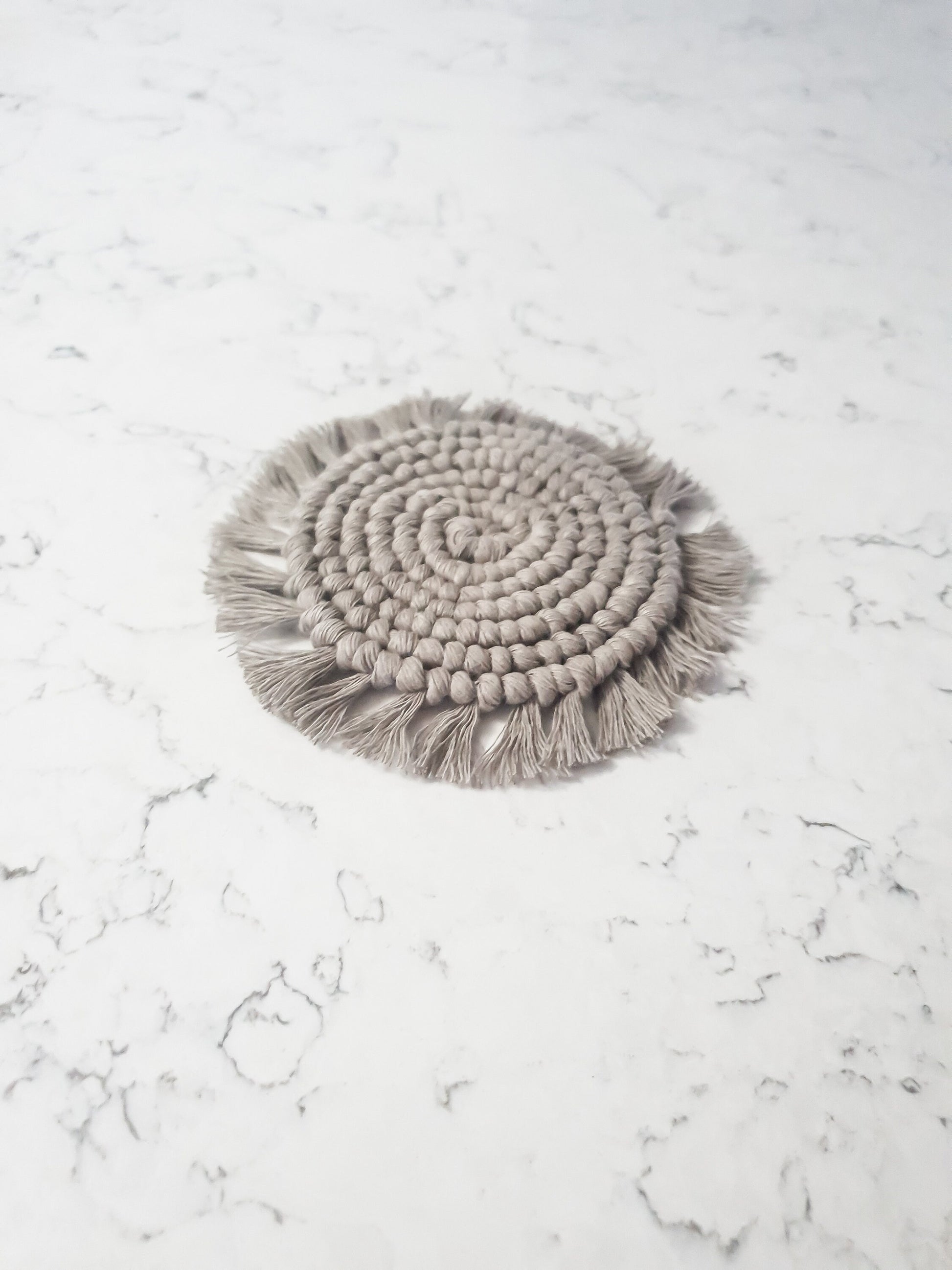 Macrame Coaster, Gray Coaster, Boho Coaster, Boho Kitchen Accessories
