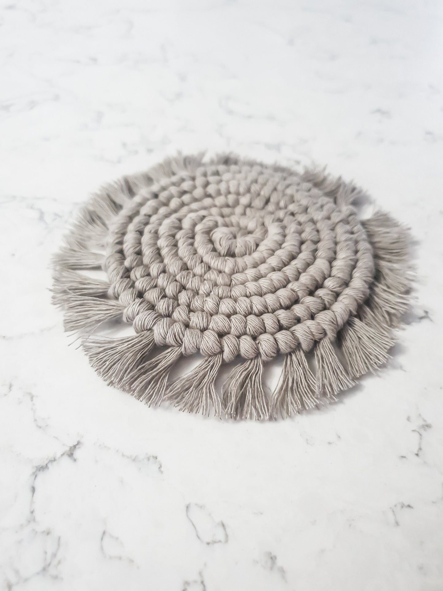 Macrame Coaster, Gray Coaster, Boho Coaster, Boho Kitchen Accessories