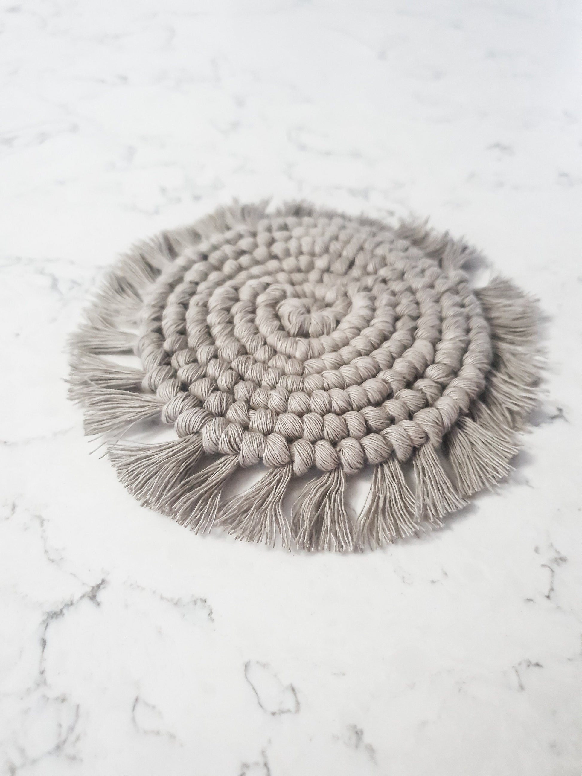 Macrame Coaster, Gray Coaster, Boho Coaster, Boho Kitchen Accessories