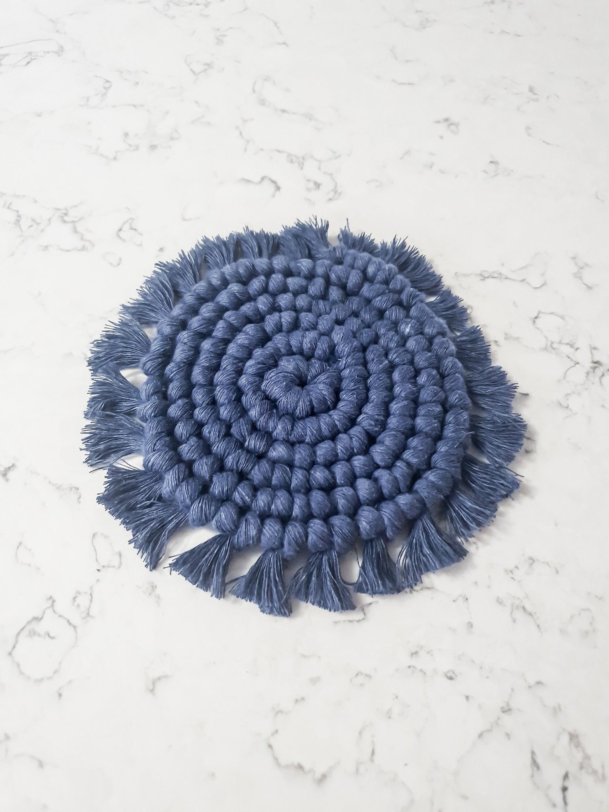 Macrame Coaster, Navy Blue Coaster, Boho Coaster, Boho Kitchen Accessories