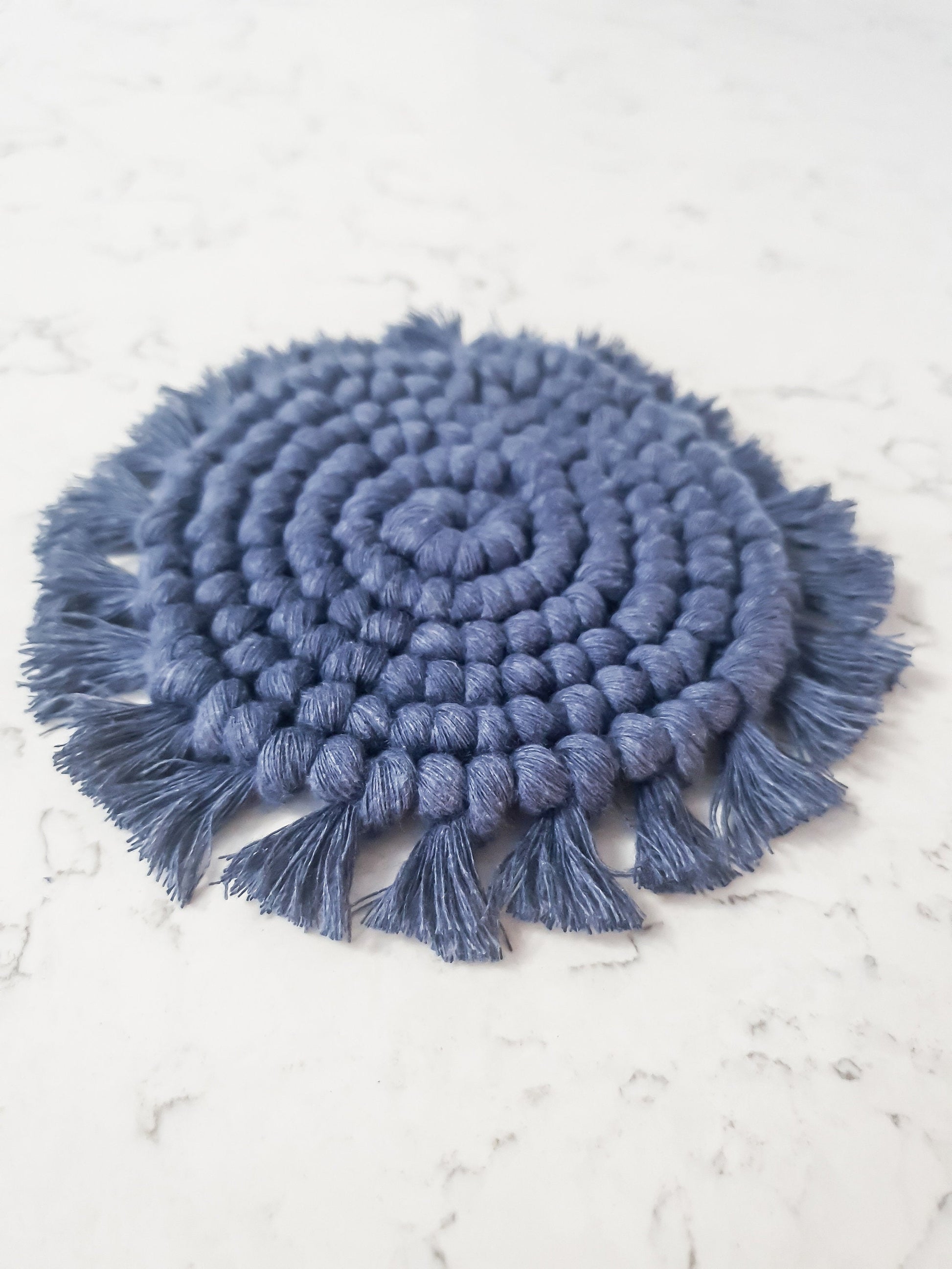 Macrame Coaster, Navy Blue Coaster, Boho Coaster, Boho Kitchen Accessories