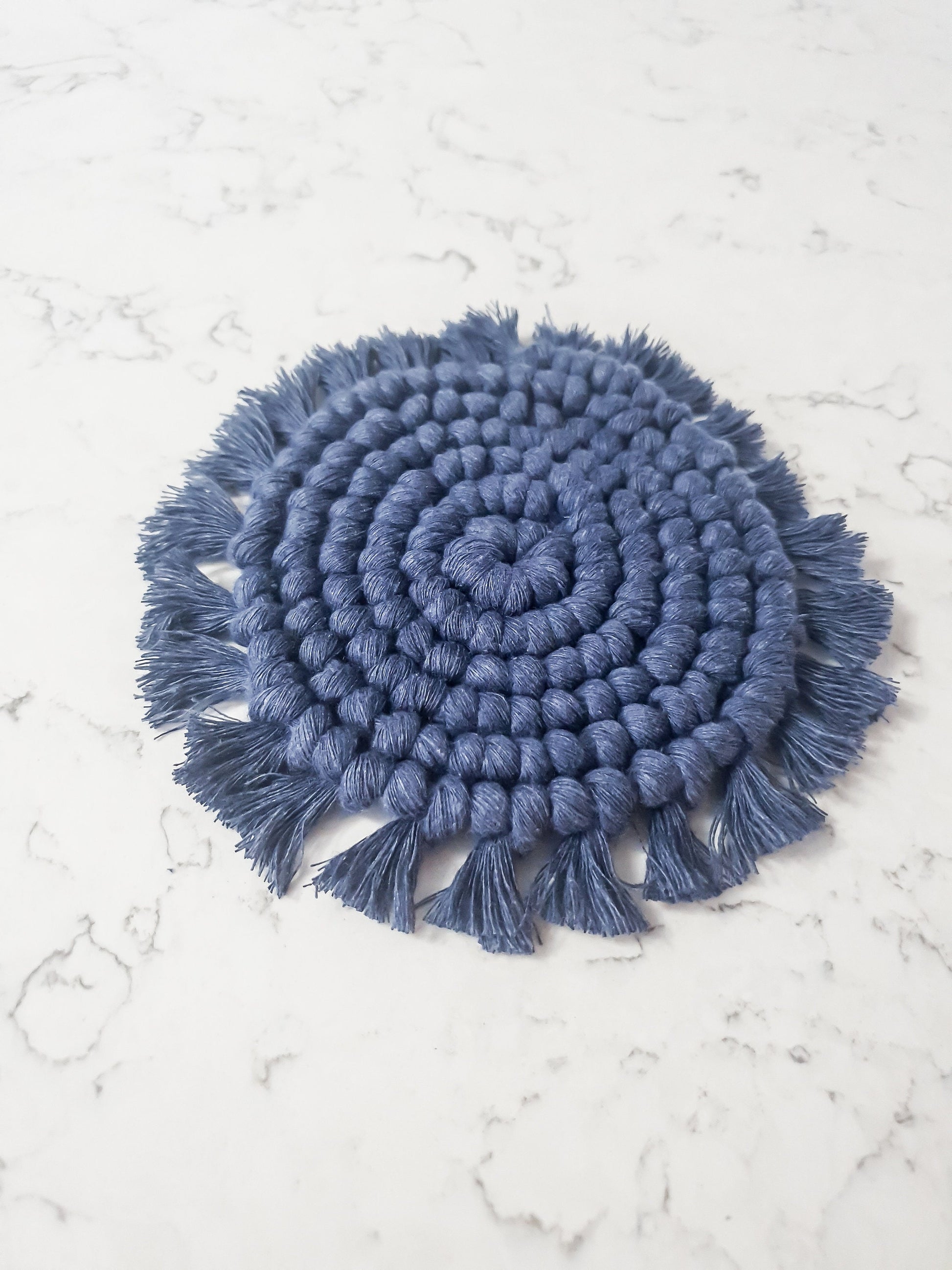 Macrame Coaster, Navy Blue Coaster, Boho Coaster, Boho Kitchen Accessories