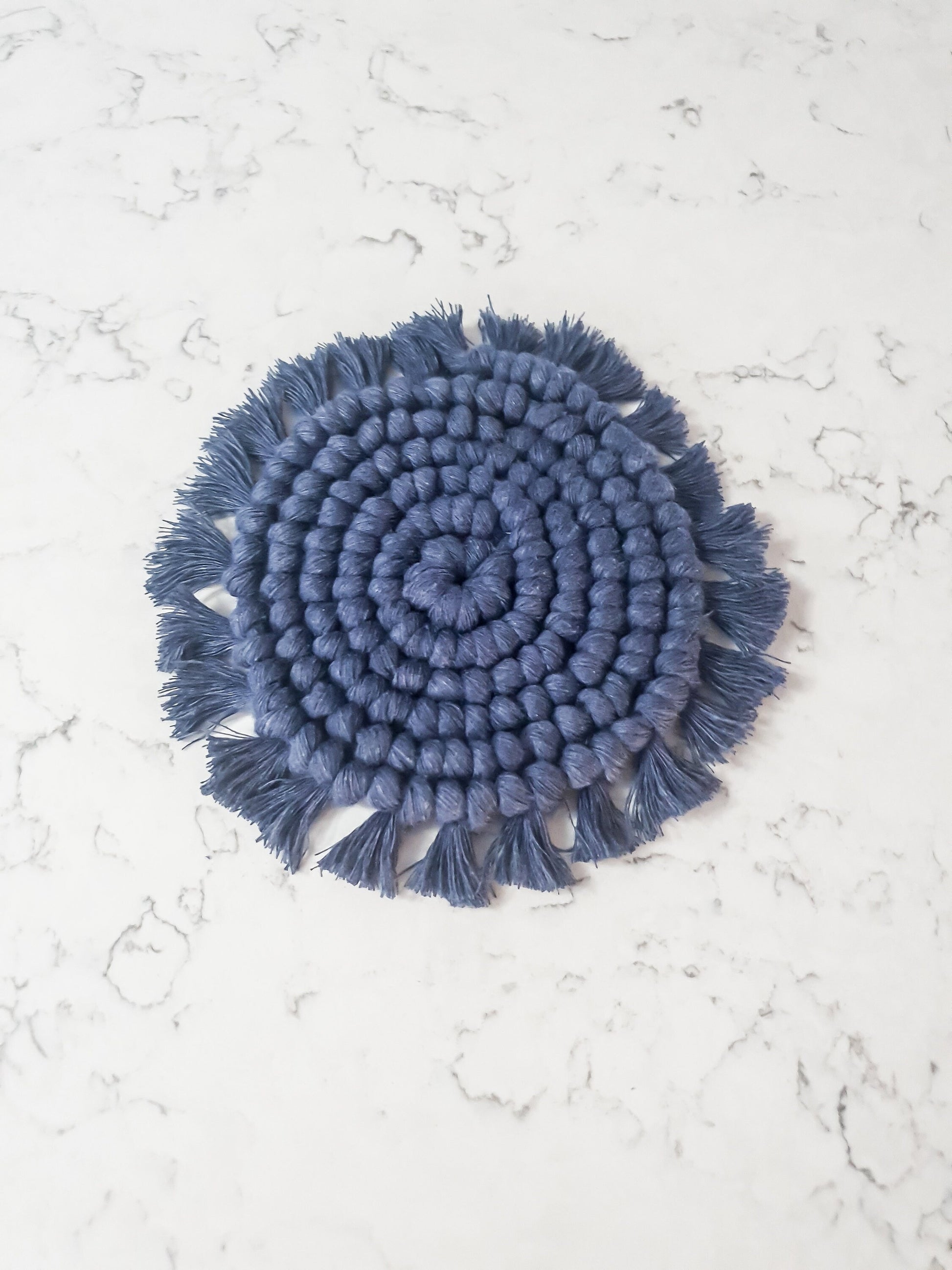 Macrame Coaster, Navy Blue Coaster, Boho Coaster, Boho Kitchen Accessories