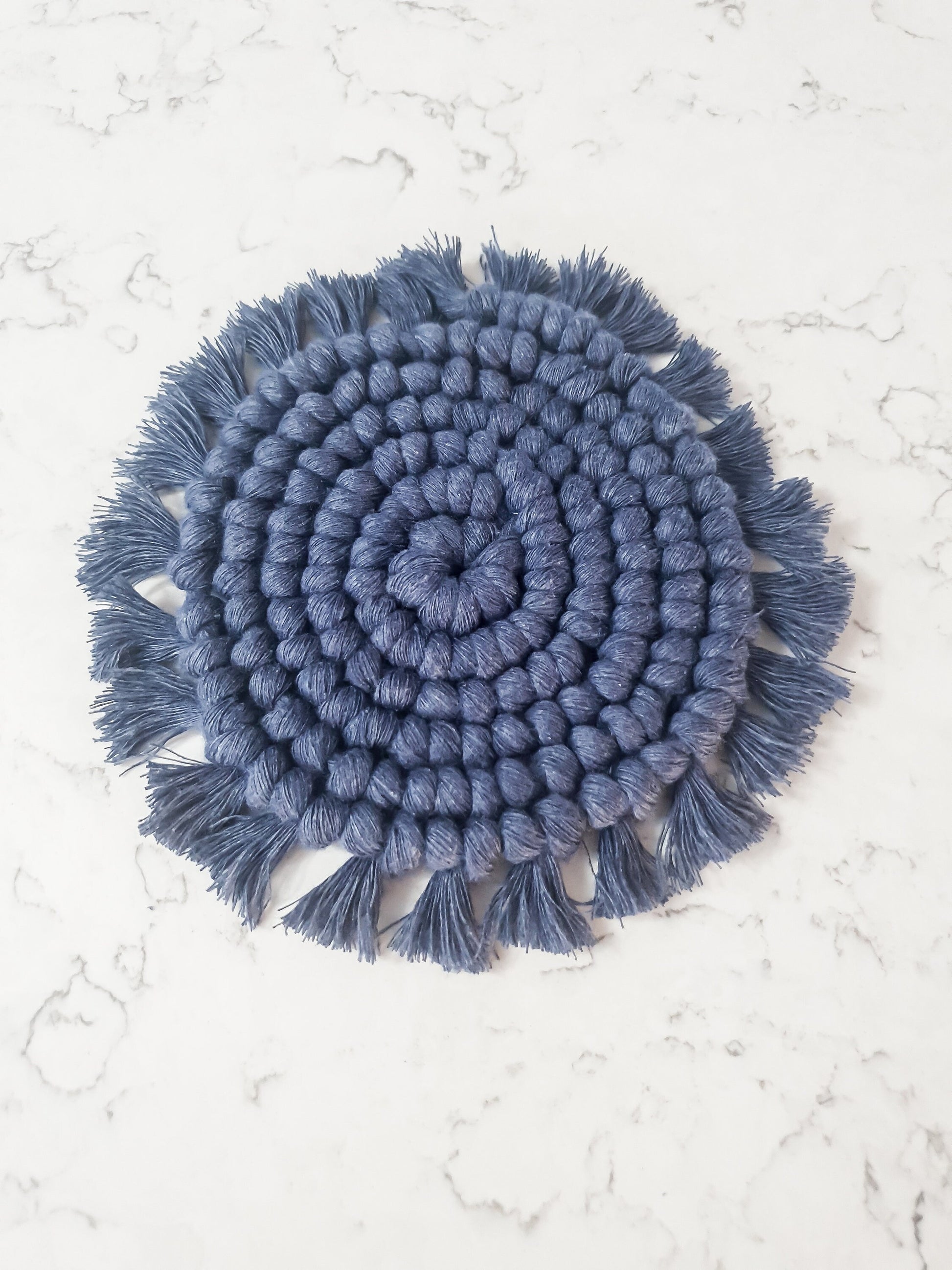 Macrame Coaster, Navy Blue Coaster, Boho Coaster, Boho Kitchen Accessories