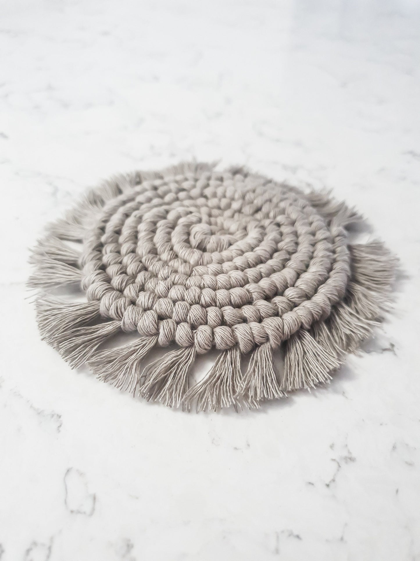 Macrame Coaster, Gray Coaster, Boho Coaster, Boho Kitchen Accessories