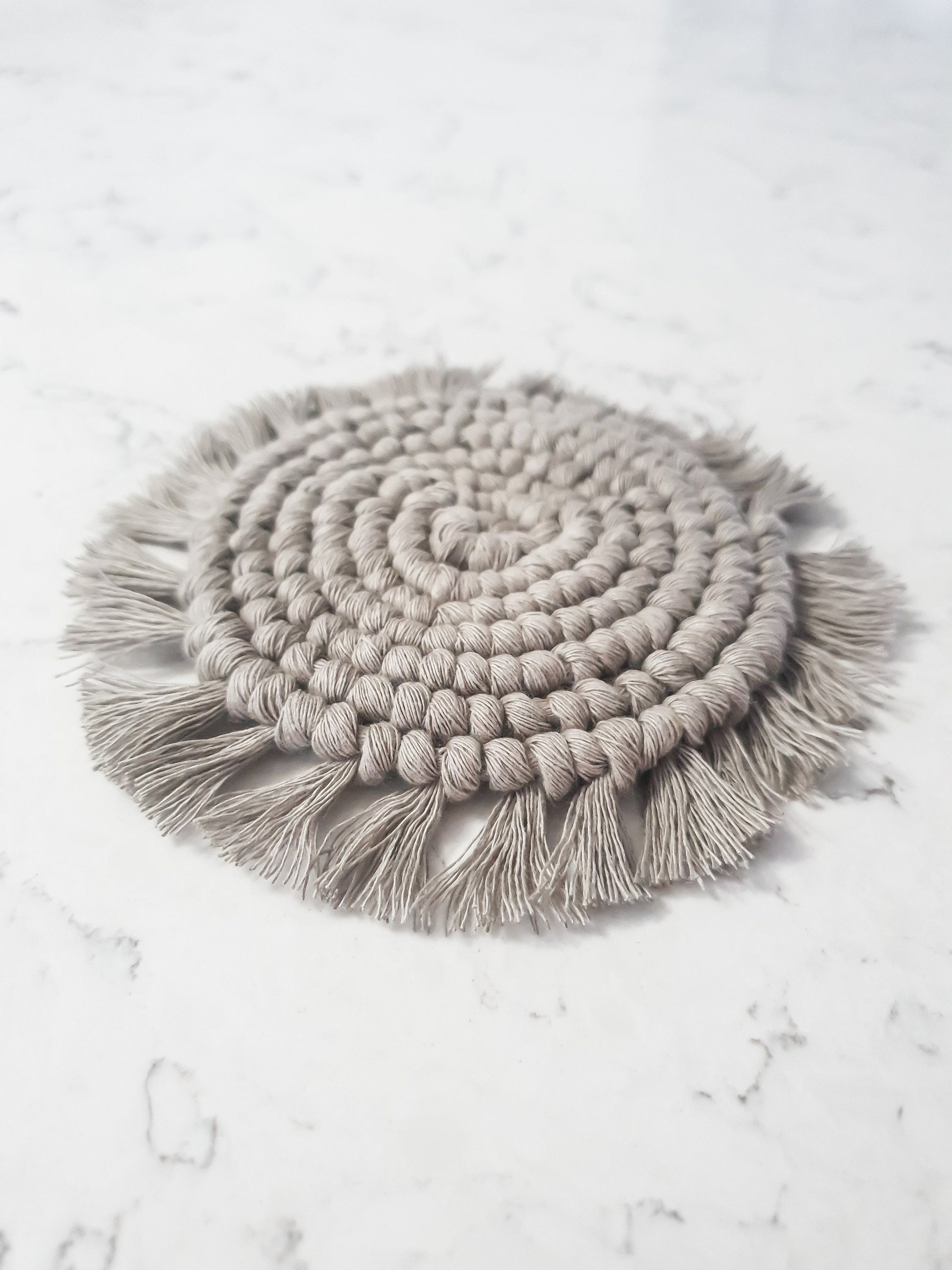 Macrame Coaster, Gray Coaster, Boho Coaster, Boho Kitchen Accessories