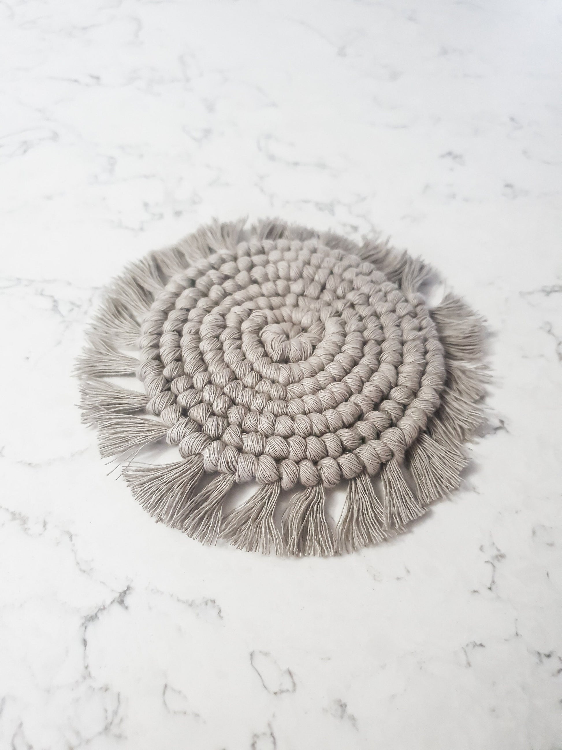 Macrame Coaster, Gray Coaster, Boho Coaster, Boho Kitchen Accessories