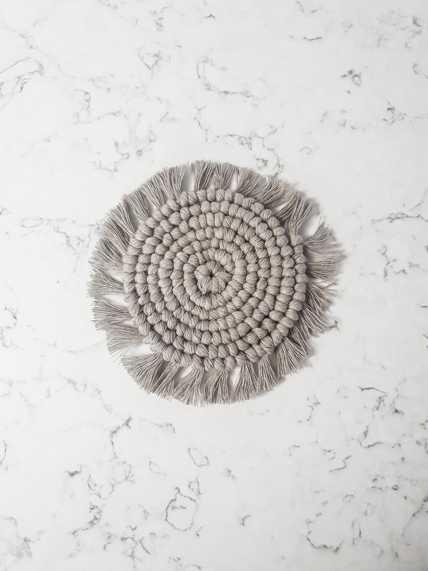 Macrame Coaster, Gray Coaster, Boho Coaster, Boho Kitchen Accessories