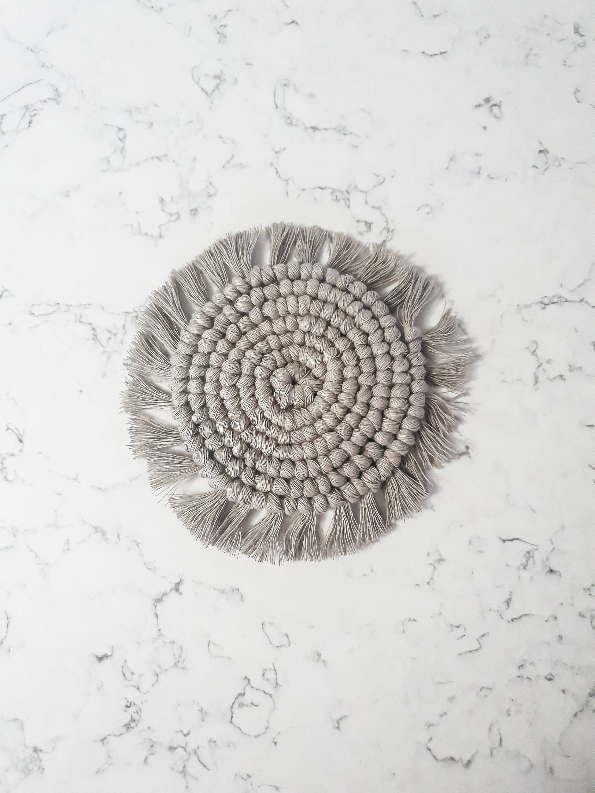 Macrame Coaster, Gray Coaster, Boho Coaster, Boho Kitchen Accessories