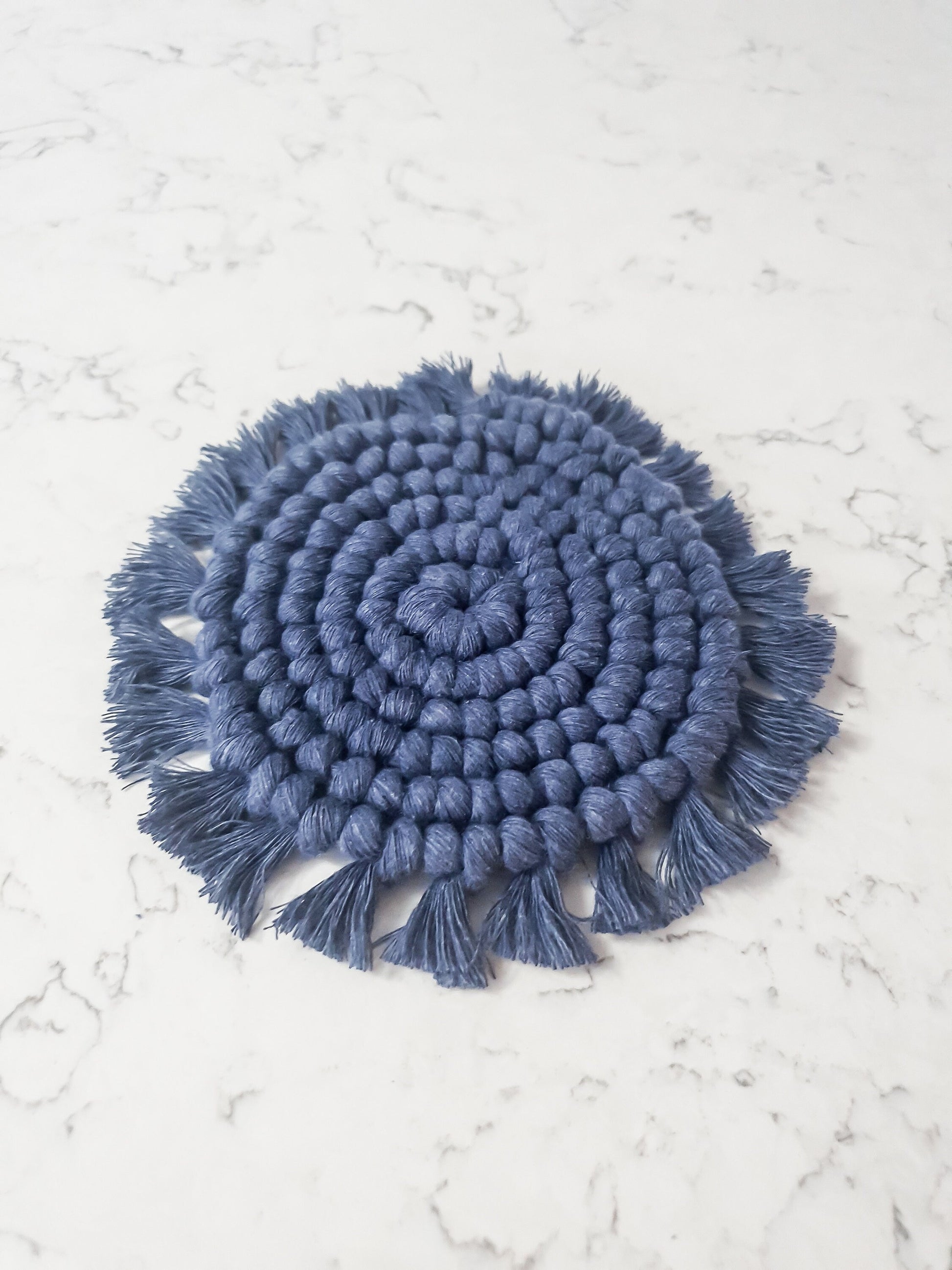 Macrame Coaster, Navy Blue Coaster, Boho Coaster, Boho Kitchen Accessories