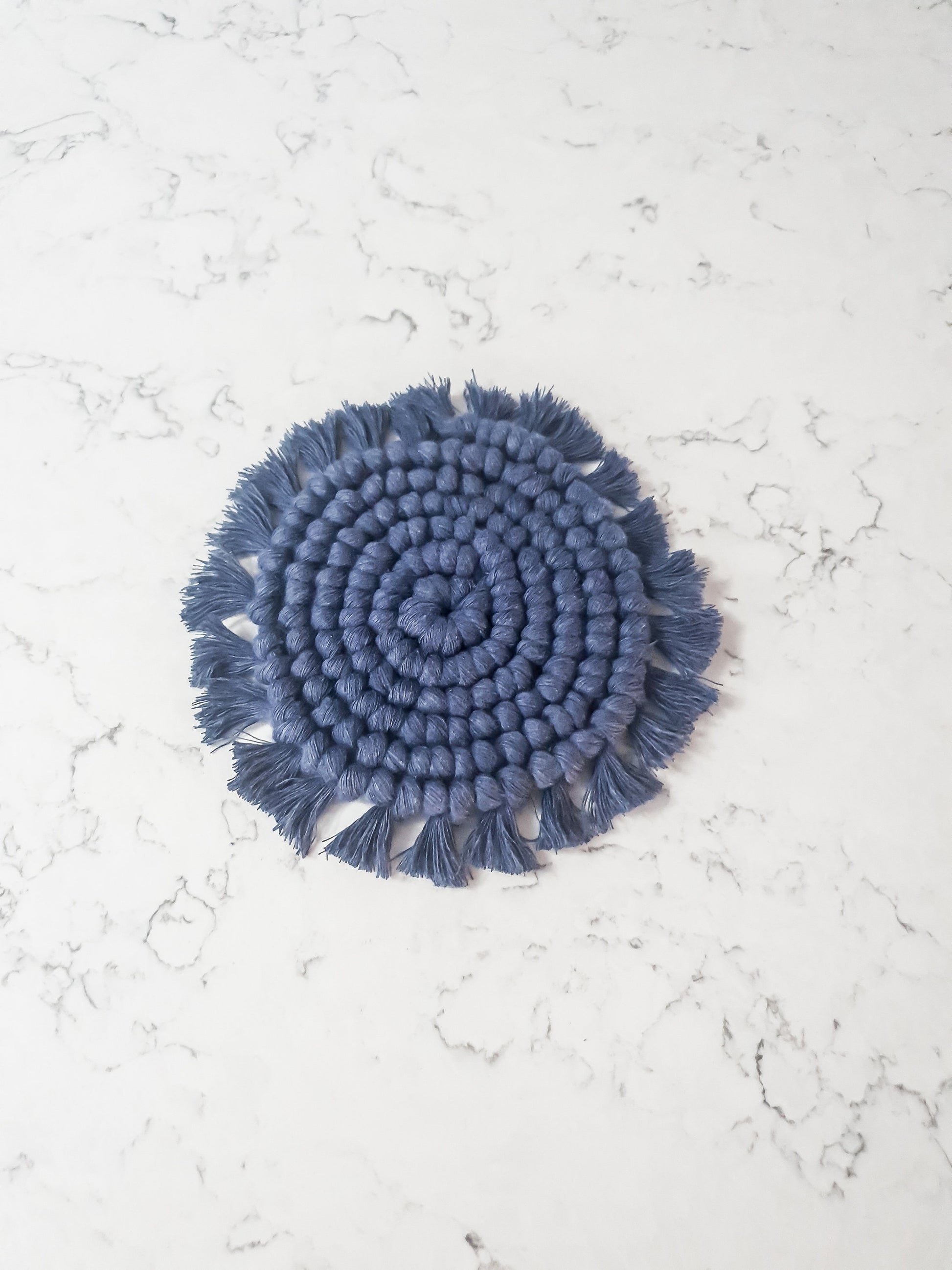 Macrame Coaster, Navy Blue Coaster, Boho Coaster, Boho Kitchen Accessories