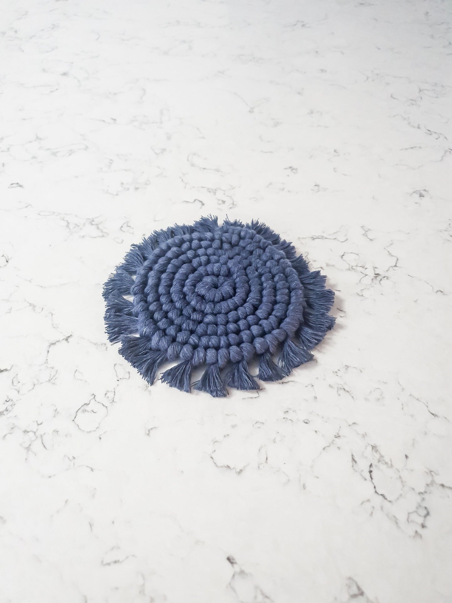 Macrame Coaster, Navy Blue Coaster, Boho Coaster, Boho Kitchen Accessories