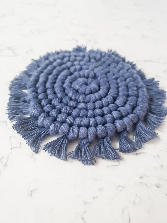 Macrame Coaster, Navy Blue Coaster, Boho Coaster, Boho Kitchen Accessories