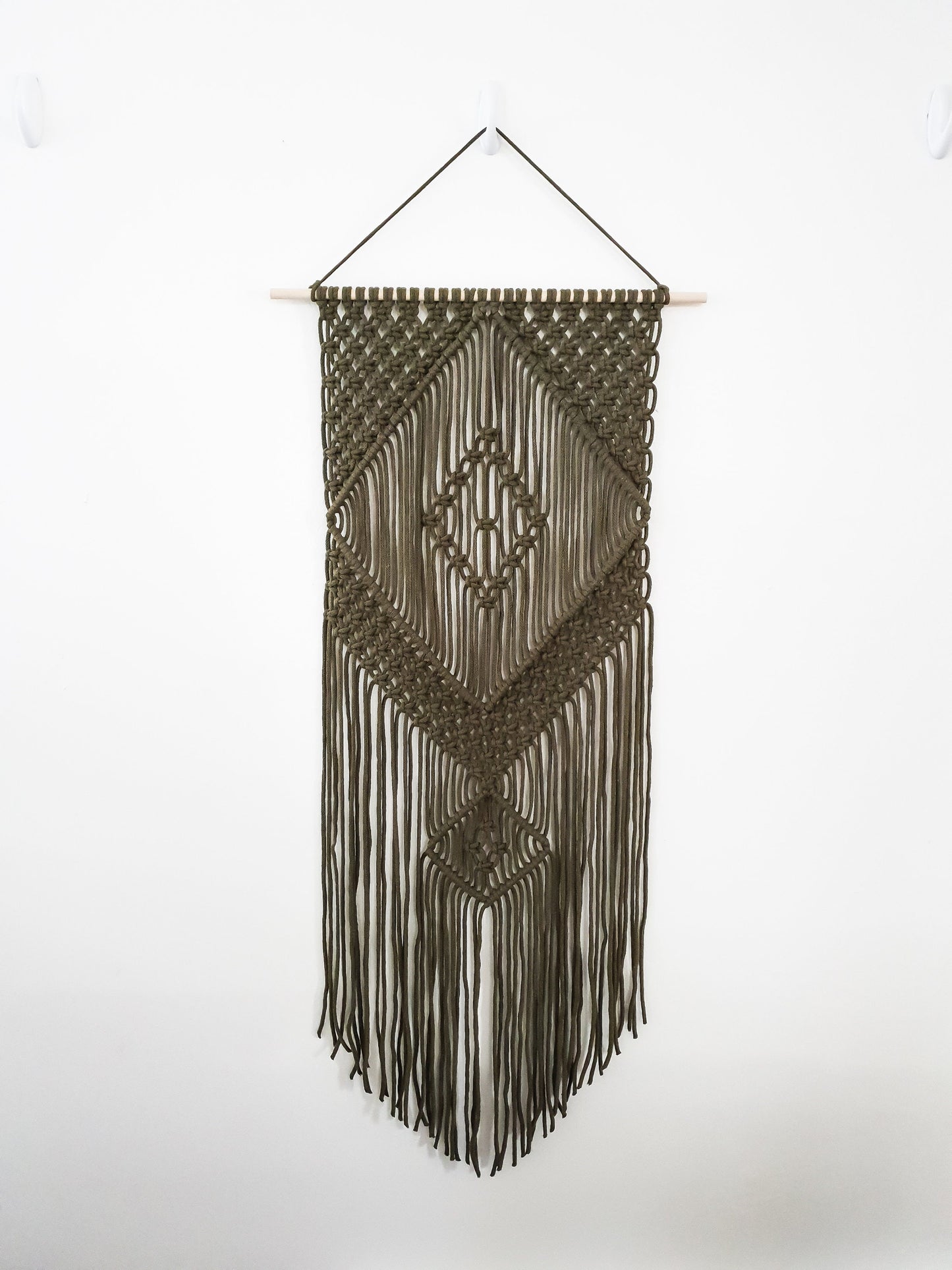 Handmade Army Green Macrame Wall Hanging, Bohemian Decor, Narrow and Long, Wall Decor, Woven Wall Hanging