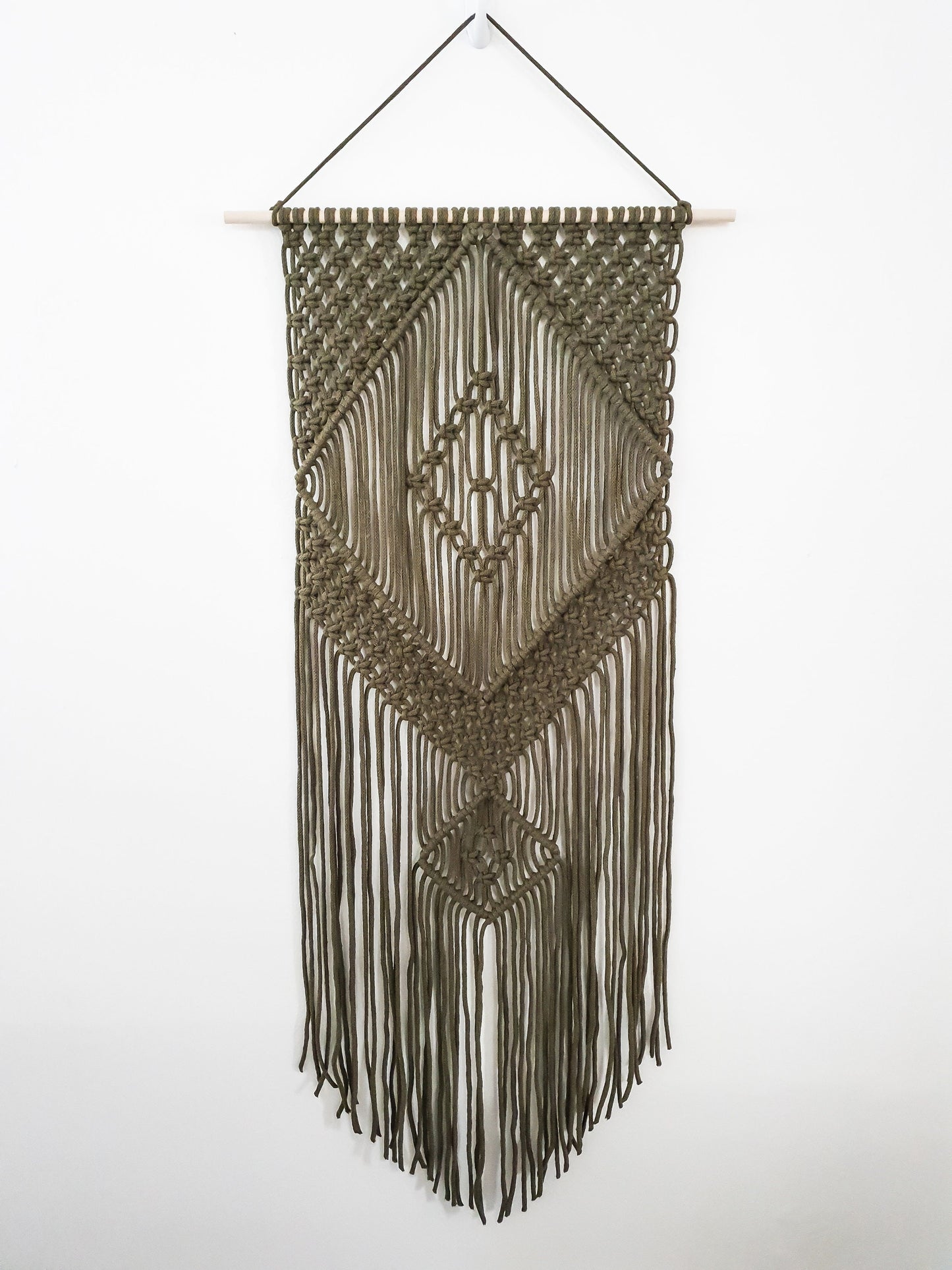 Handmade Army Green Macrame Wall Hanging, Bohemian Decor, Narrow and Long, Wall Decor, Woven Wall Hanging