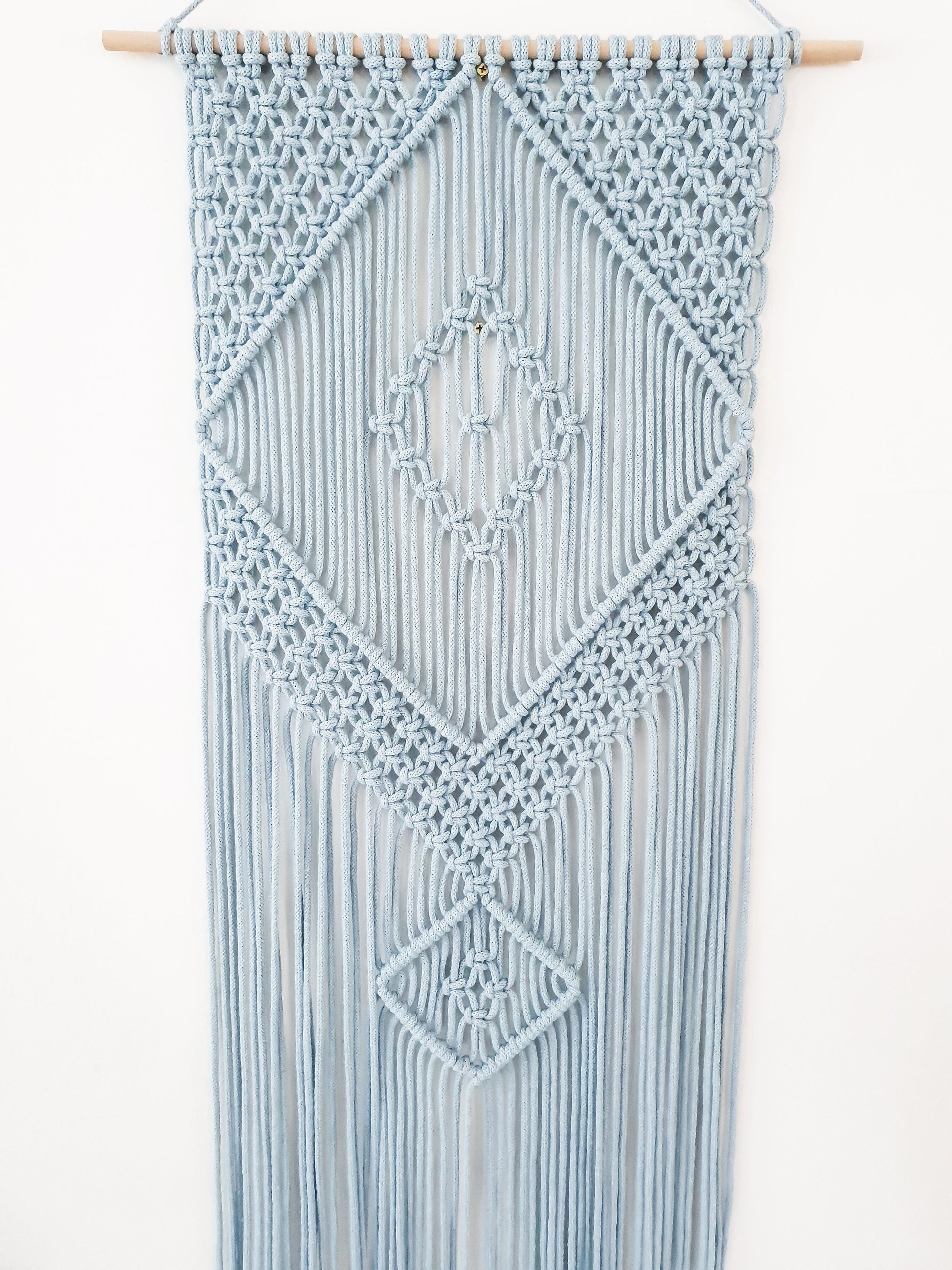 Handmade Light Blue Macrame Wall Hanging, Bohemian Decor, Narrow and Long, Wall Decor, Woven Wall Hanging