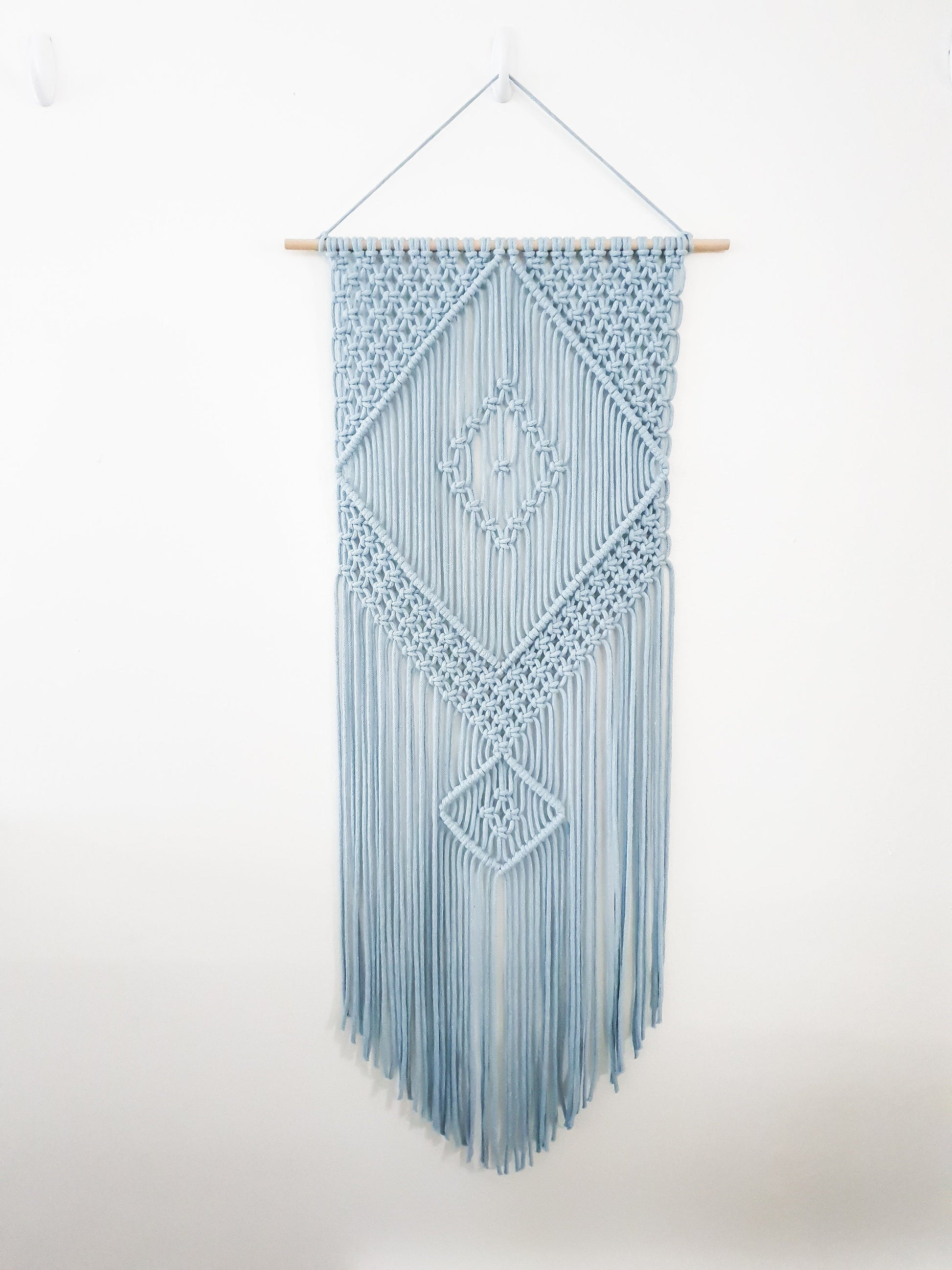 Handmade Light Blue Macrame Wall Hanging, Bohemian Decor, Narrow and Long, Wall Decor, Woven Wall Hanging