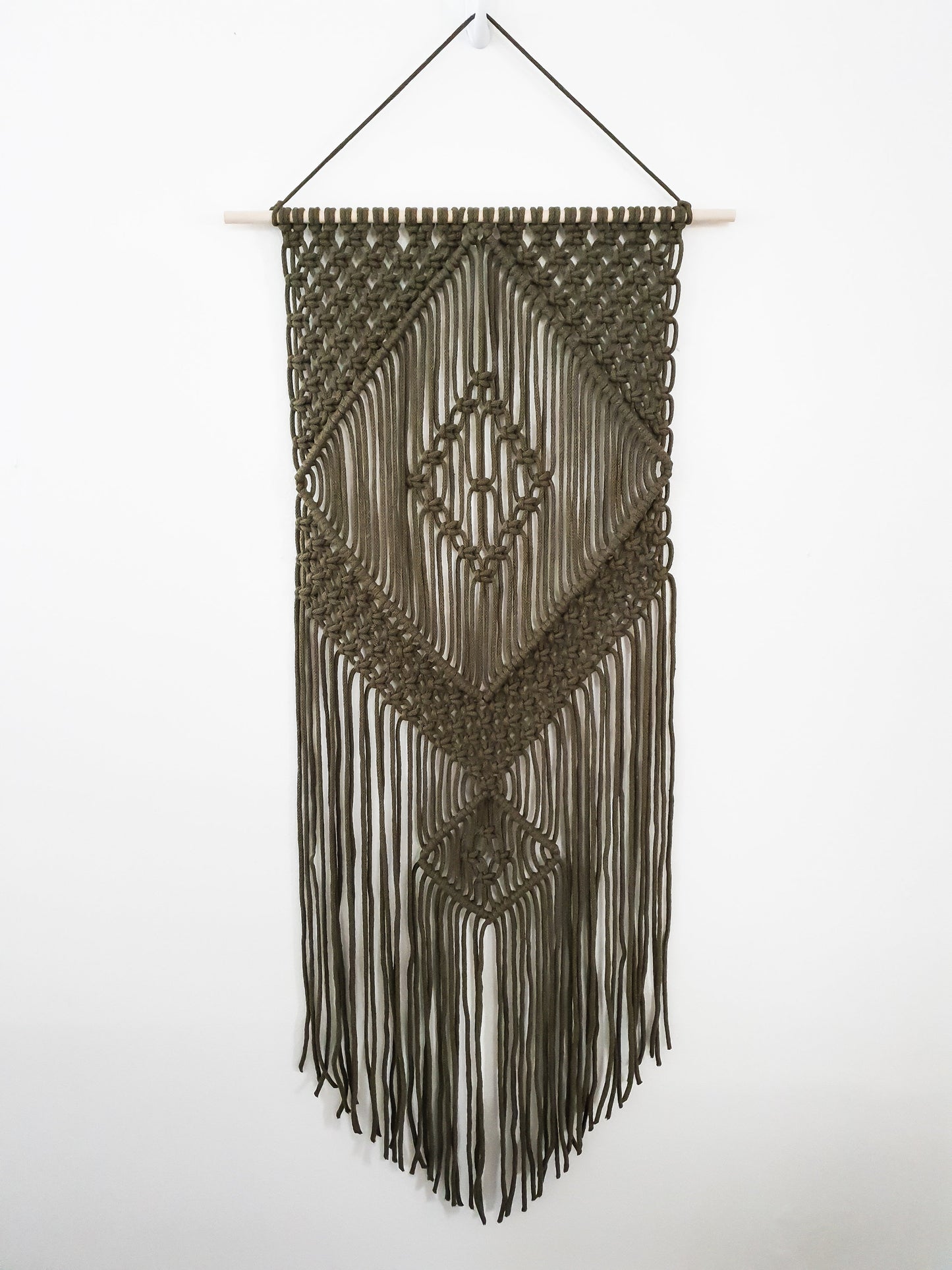 Handmade Army Green Macrame Wall Hanging, Bohemian Decor, Narrow and Long, Wall Decor, Woven Wall Hanging