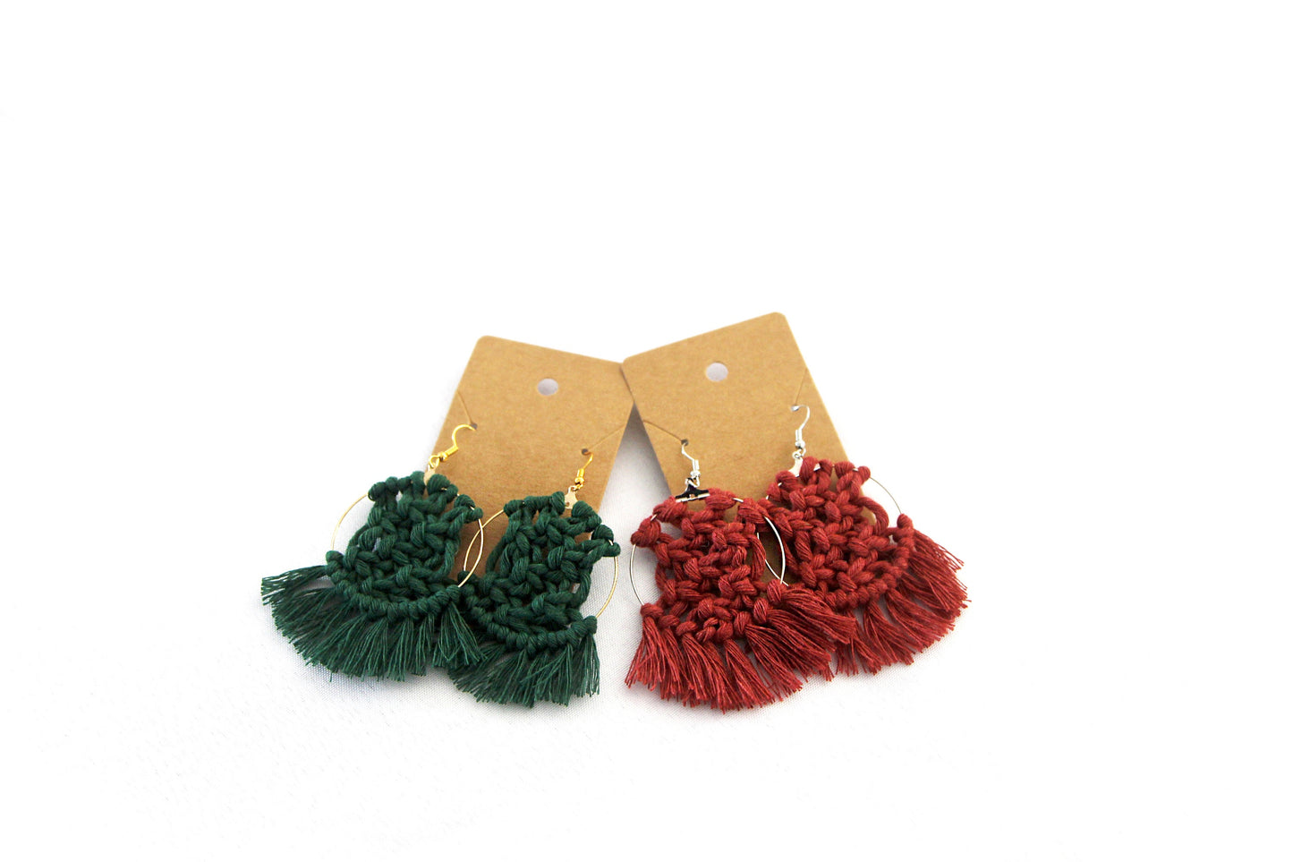 Handmade Macrame Hoop Earrings, Gold or Silver Color Hoops, Multiple Color Options for Macrame, Macrame Earrings, Dangle earrings, Macrame