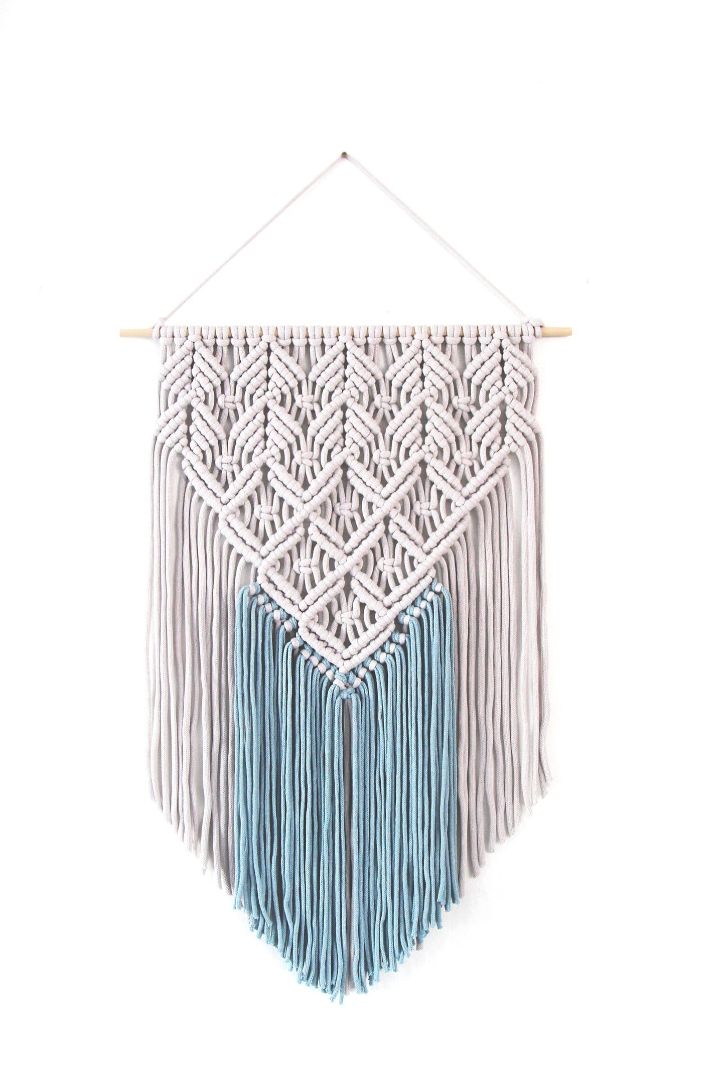 Handmade Light Gray and Blue Macrame Wall Hanging