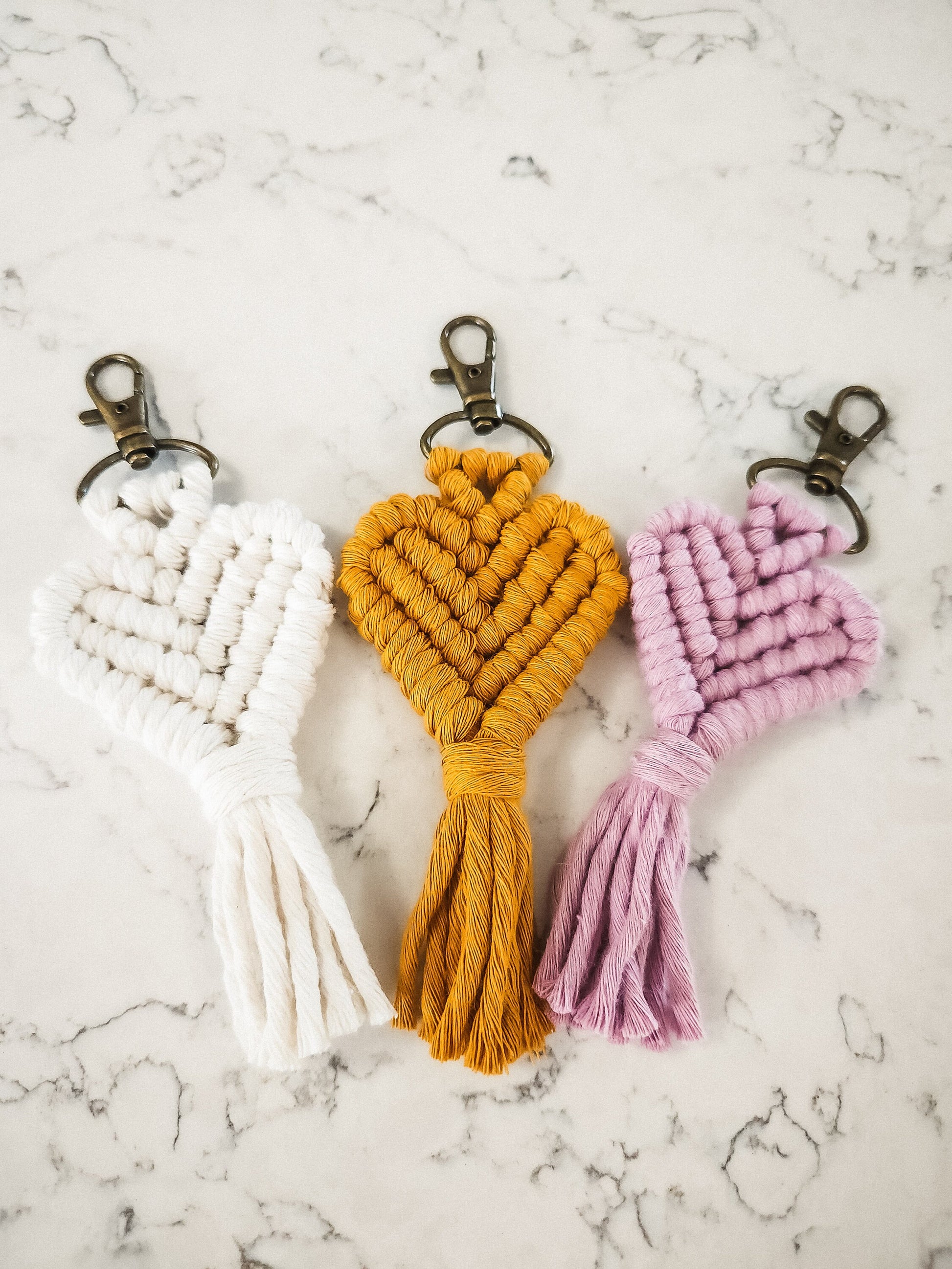 Heart Macrame Keychain, Boho Keychain, Backpack Charm, Available in Many Colors, Handmade in the United States