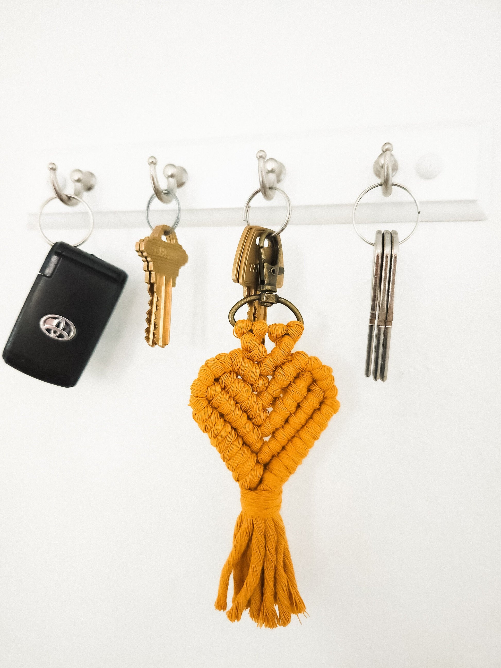 Heart Macrame Keychain, Boho Keychain, Backpack Charm, Available in Many Colors, Handmade in the United States