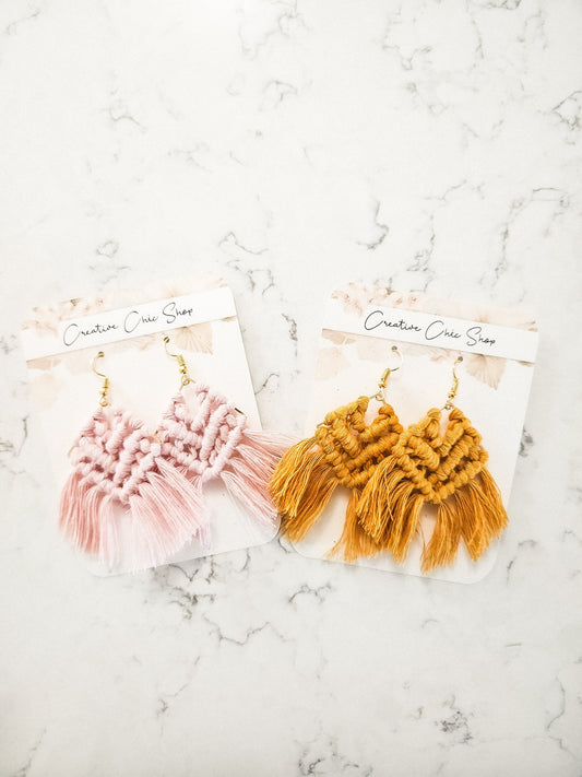 Handmade Macrame Earrings, Gold or Silver Color Hoops, Multiple Color Options for Macrame, Macrame Earrings, Dangle earrings, Macrame