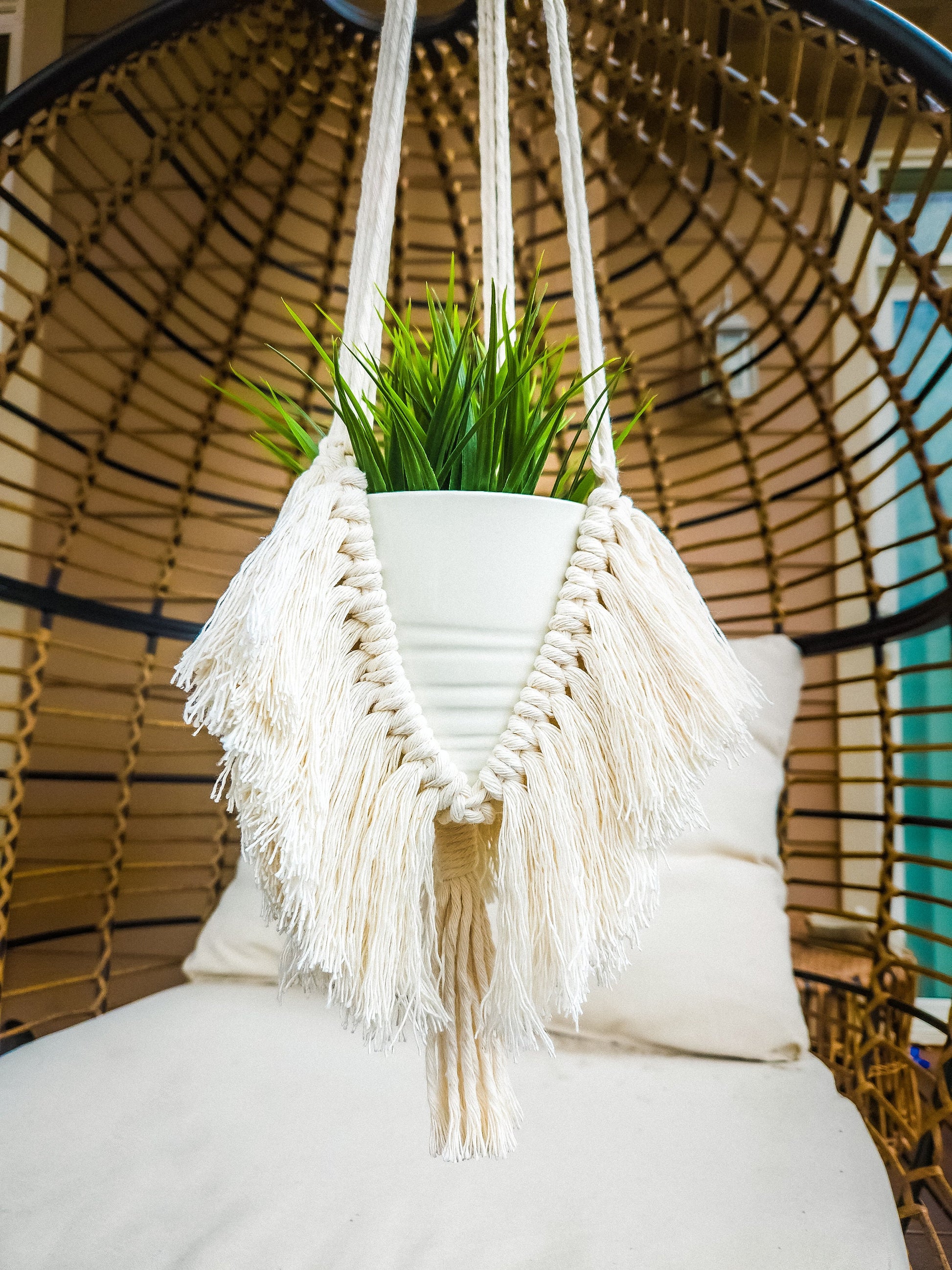 Macrame Fringe Plant Hanger, Available in Many Colors, Boho Plant Hanger, Boho House Decor, Tassel Plant Hanger