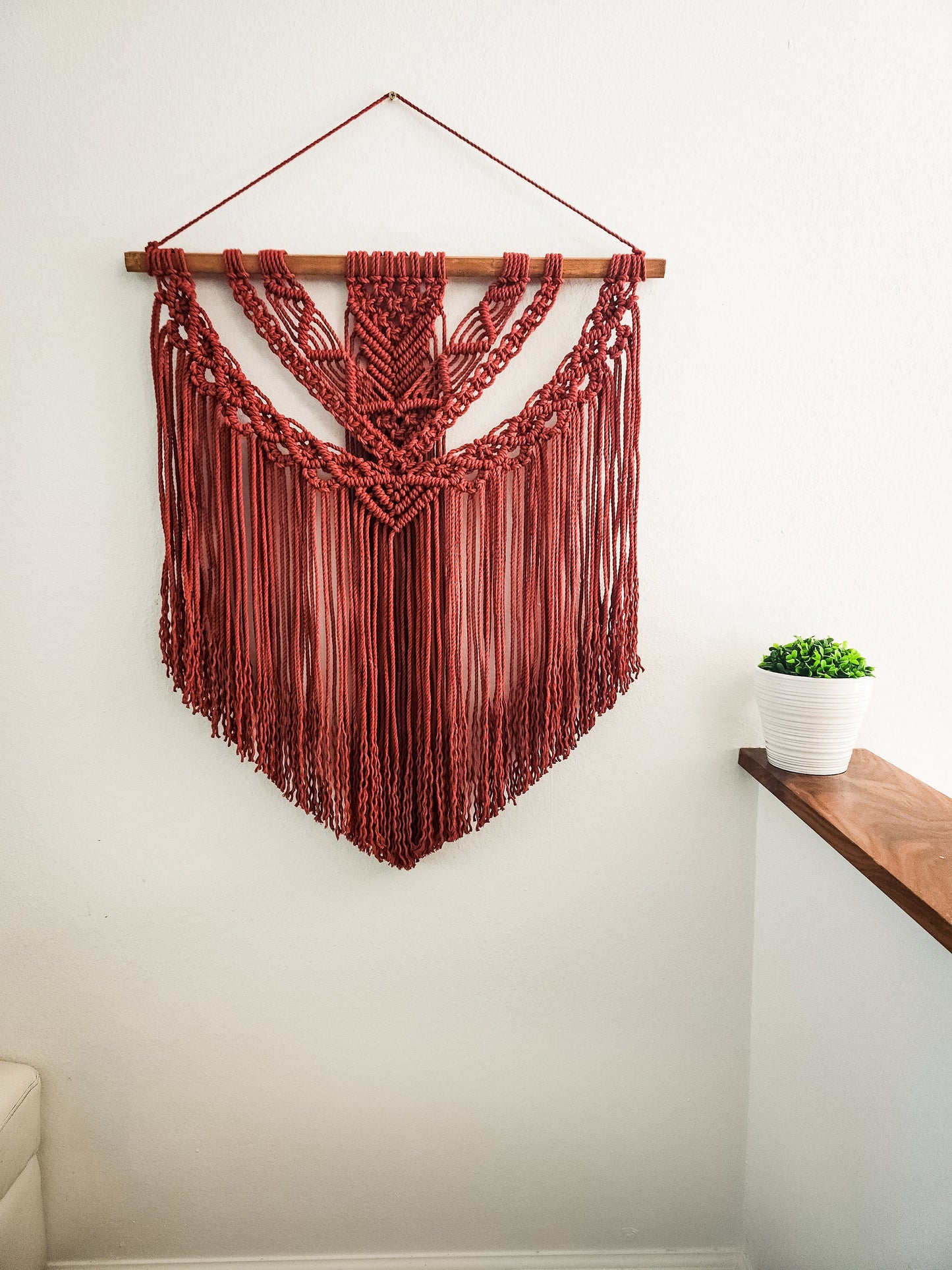 Large Handmade Claret Red Macrame Wall Hanging, Wall Art, Woven, Boho Wall Decor, Wall Tapestry, Christmas, Minimalist