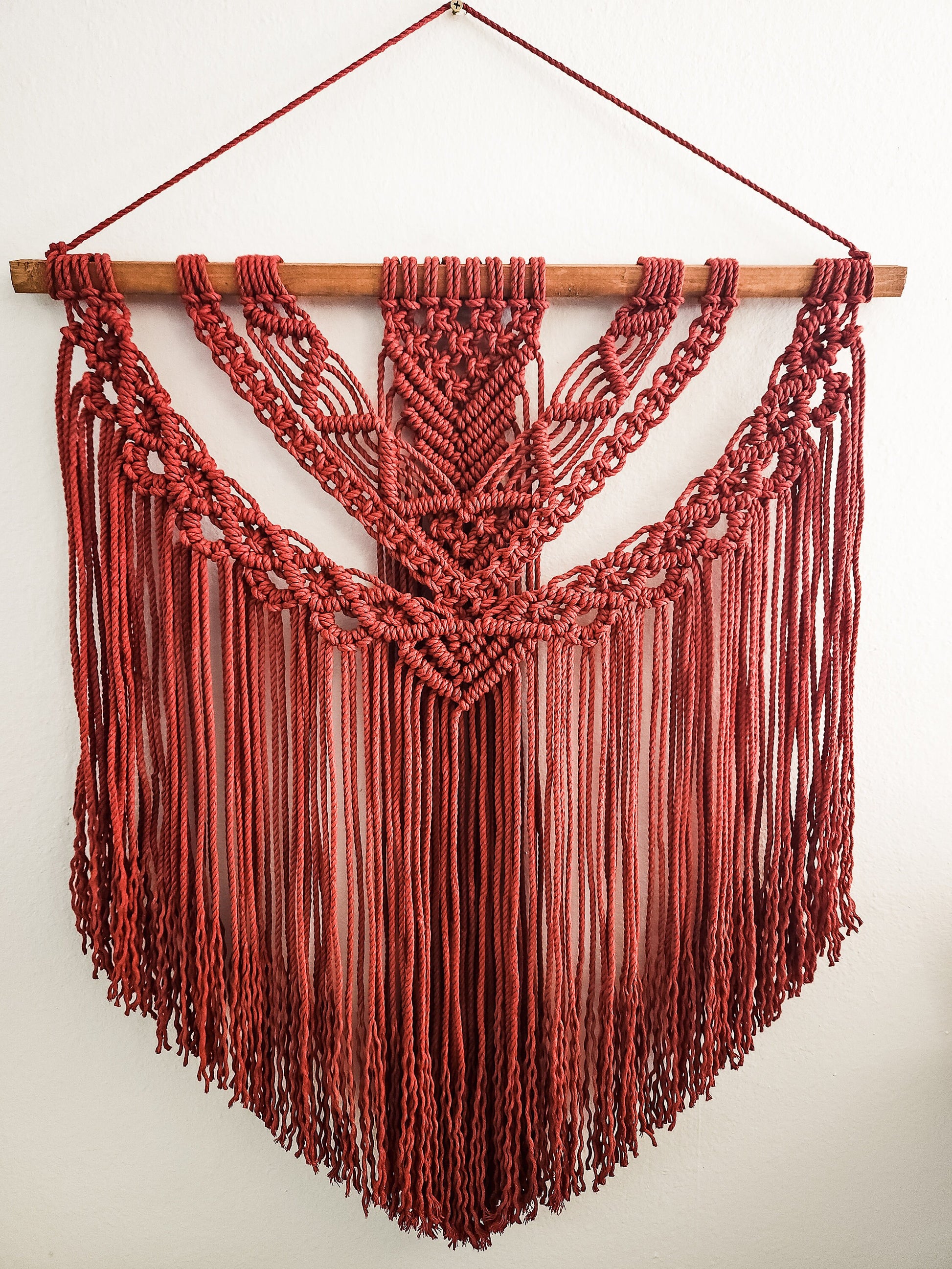 Large Handmade Claret Red Macrame Wall Hanging, Wall Art, Woven, Boho Wall Decor, Wall Tapestry, Christmas, Minimalist