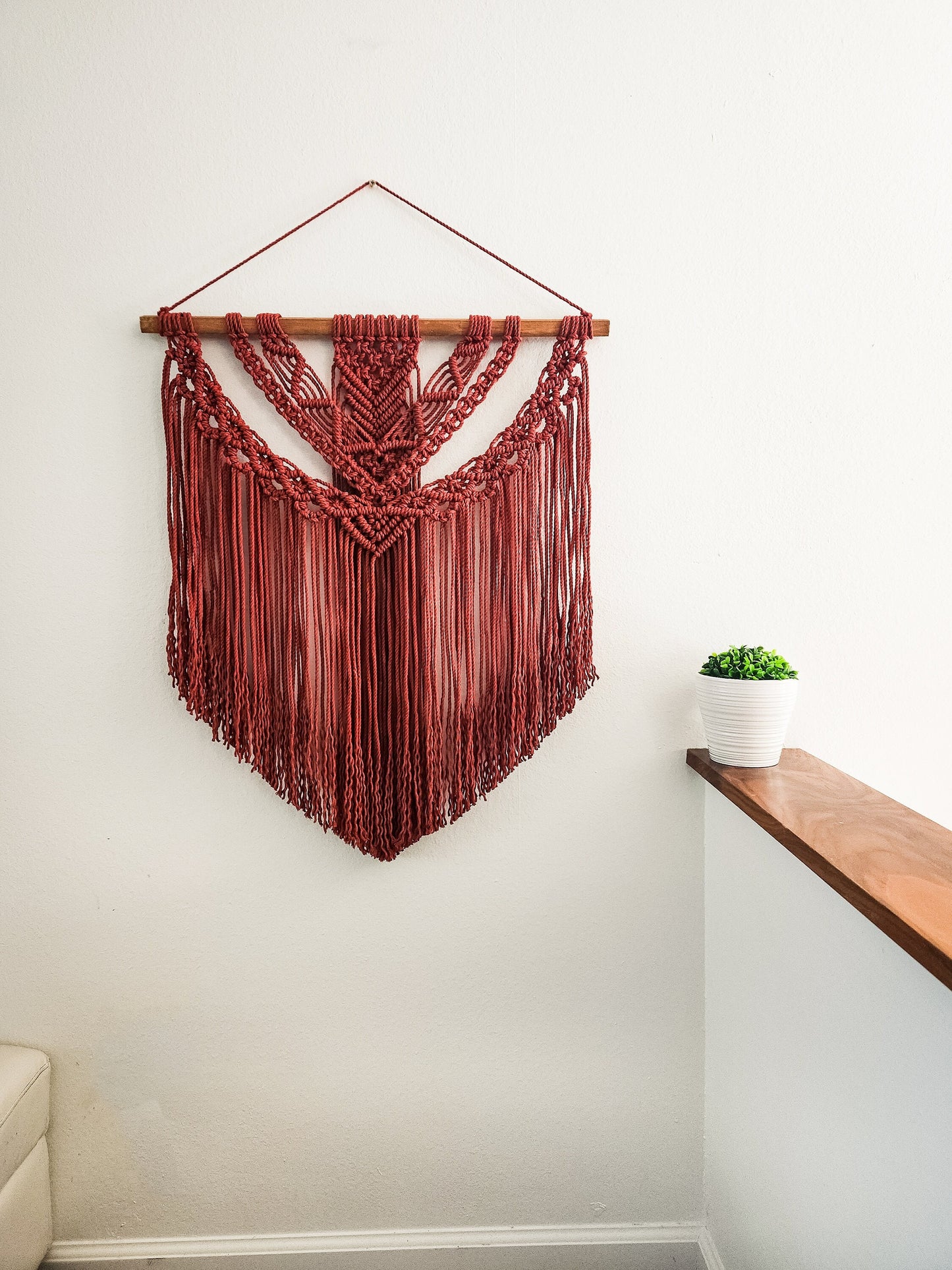 Large Handmade Claret Red Macrame Wall Hanging, Wall Art, Woven, Boho Wall Decor, Wall Tapestry, Christmas, Minimalist