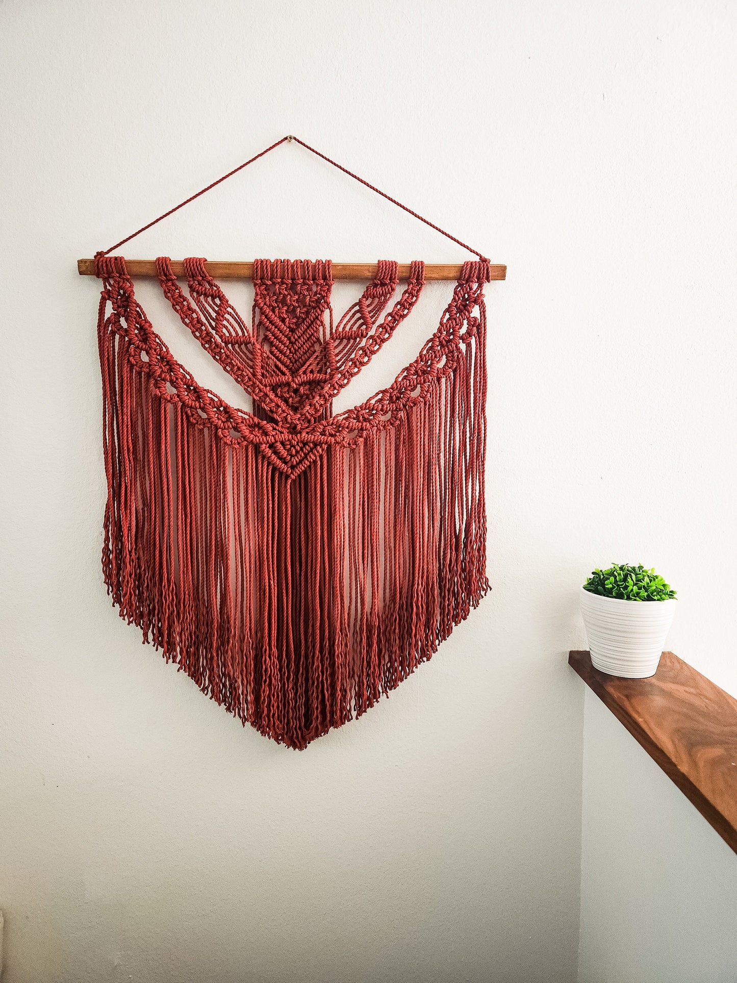 Large Handmade Claret Red Macrame Wall Hanging, Wall Art, Woven, Boho Wall Decor, Wall Tapestry, Christmas, Minimalist