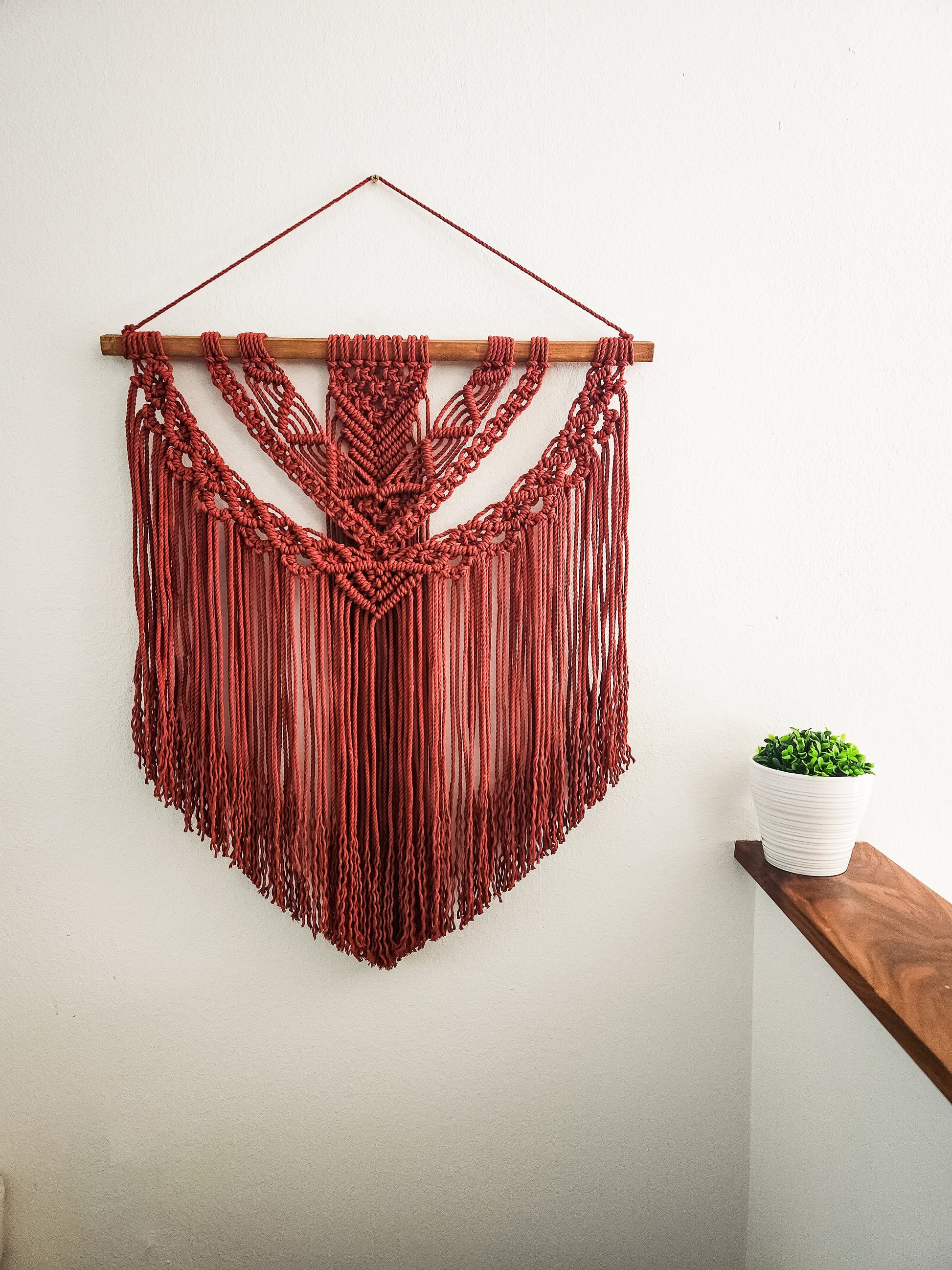 Large Handmade Claret Red Macrame Wall Hanging, Wall Art, Woven, Boho Wall Decor, Wall Tapestry, Christmas, Minimalist