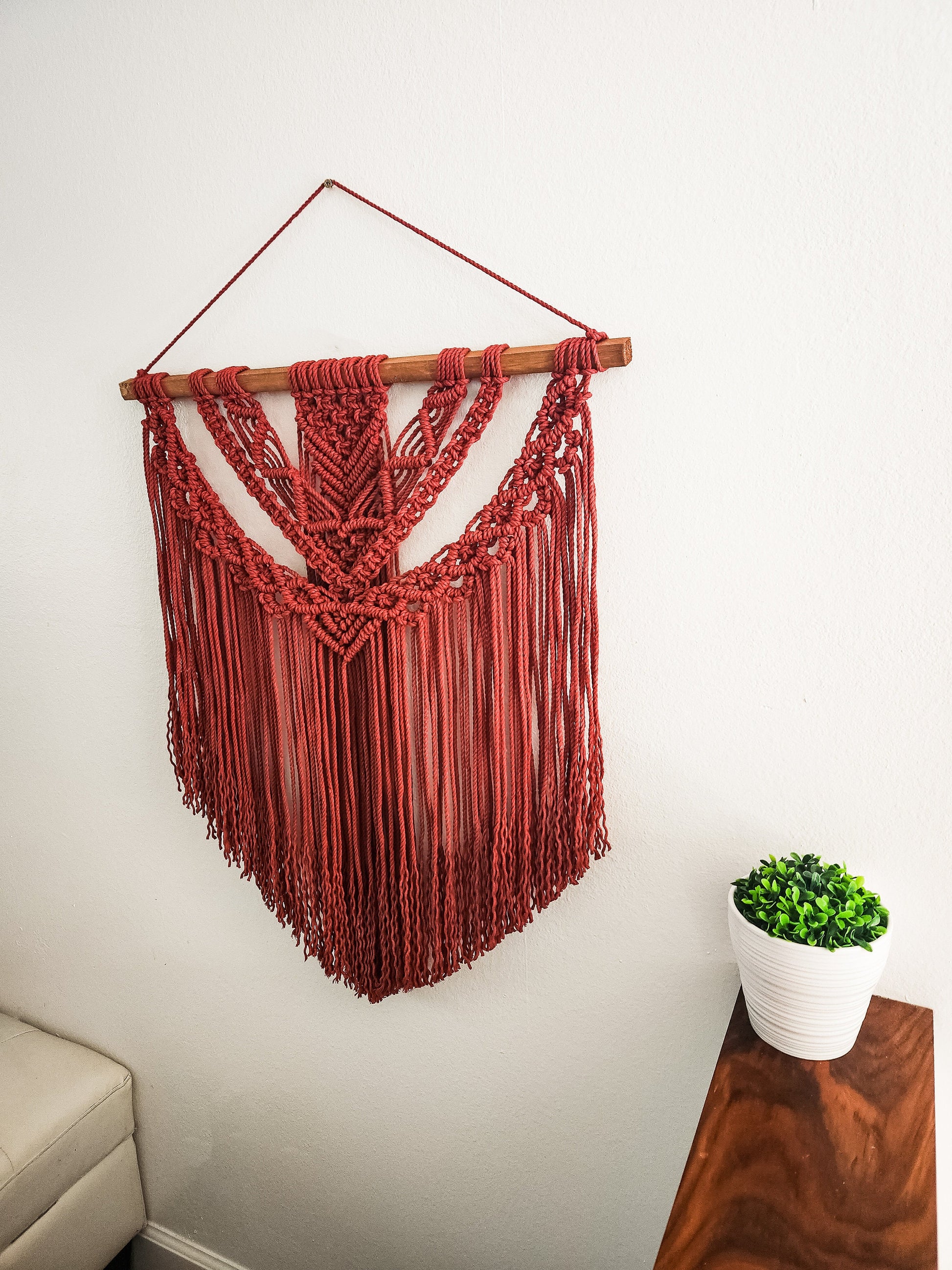 Large Handmade Claret Red Macrame Wall Hanging, Wall Art, Woven, Boho Wall Decor, Wall Tapestry, Christmas, Minimalist